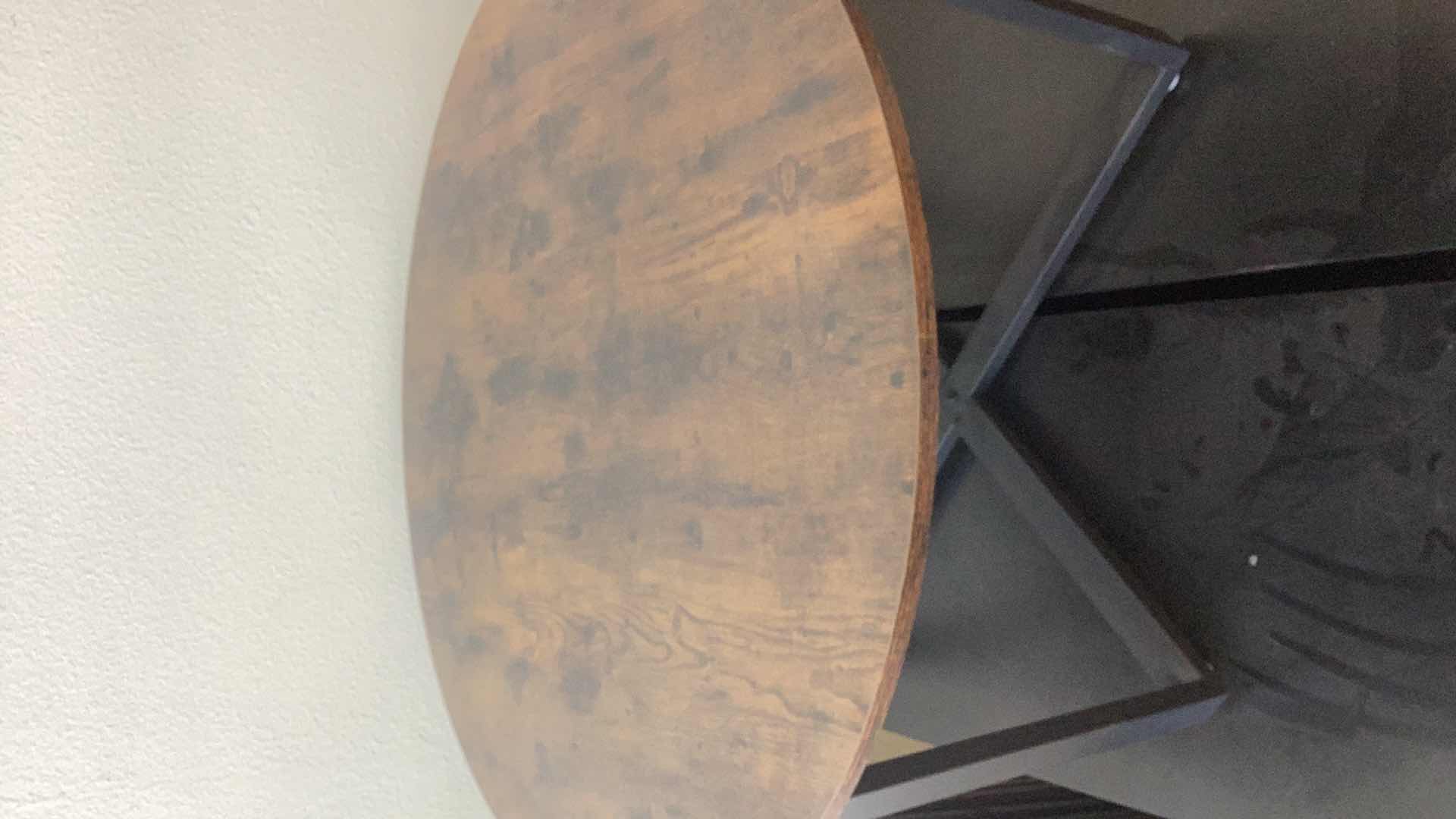 Photo 2 of WOOD AND METAL ROUND TABLE 35” X 18”