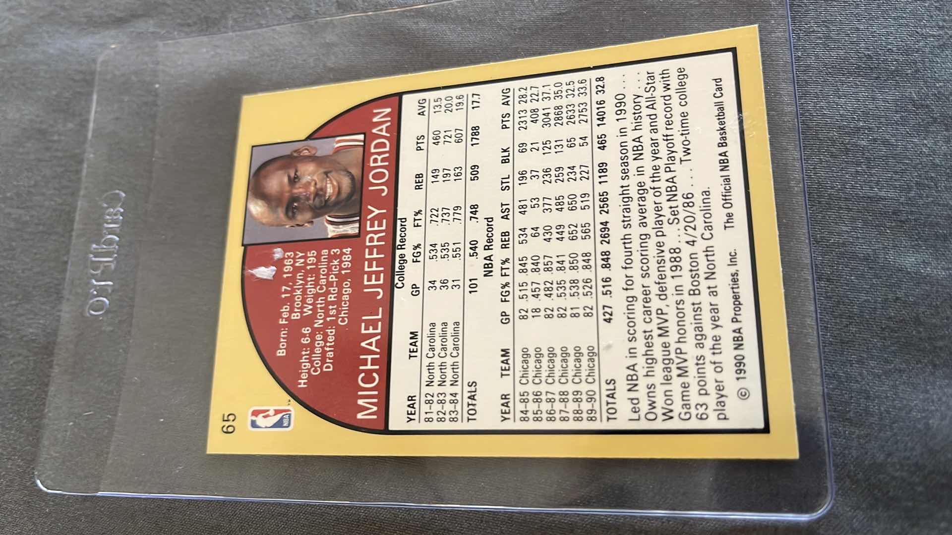 Photo 2 of 1990 MICHAEL JORDAN NBA HOOPS CARD 65