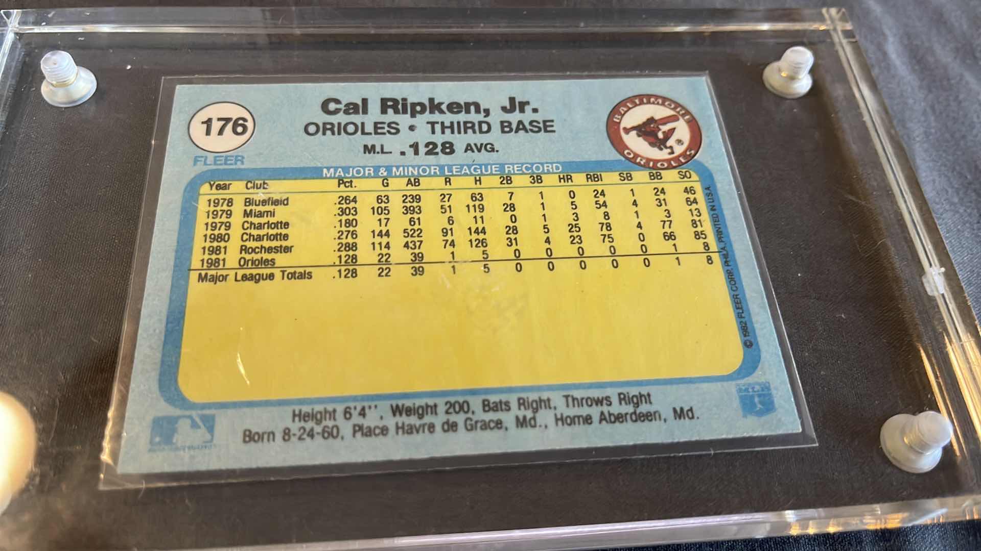 Photo 2 of 1982 CAL RIPKEN JR FLEER ROOKIE CARD 176