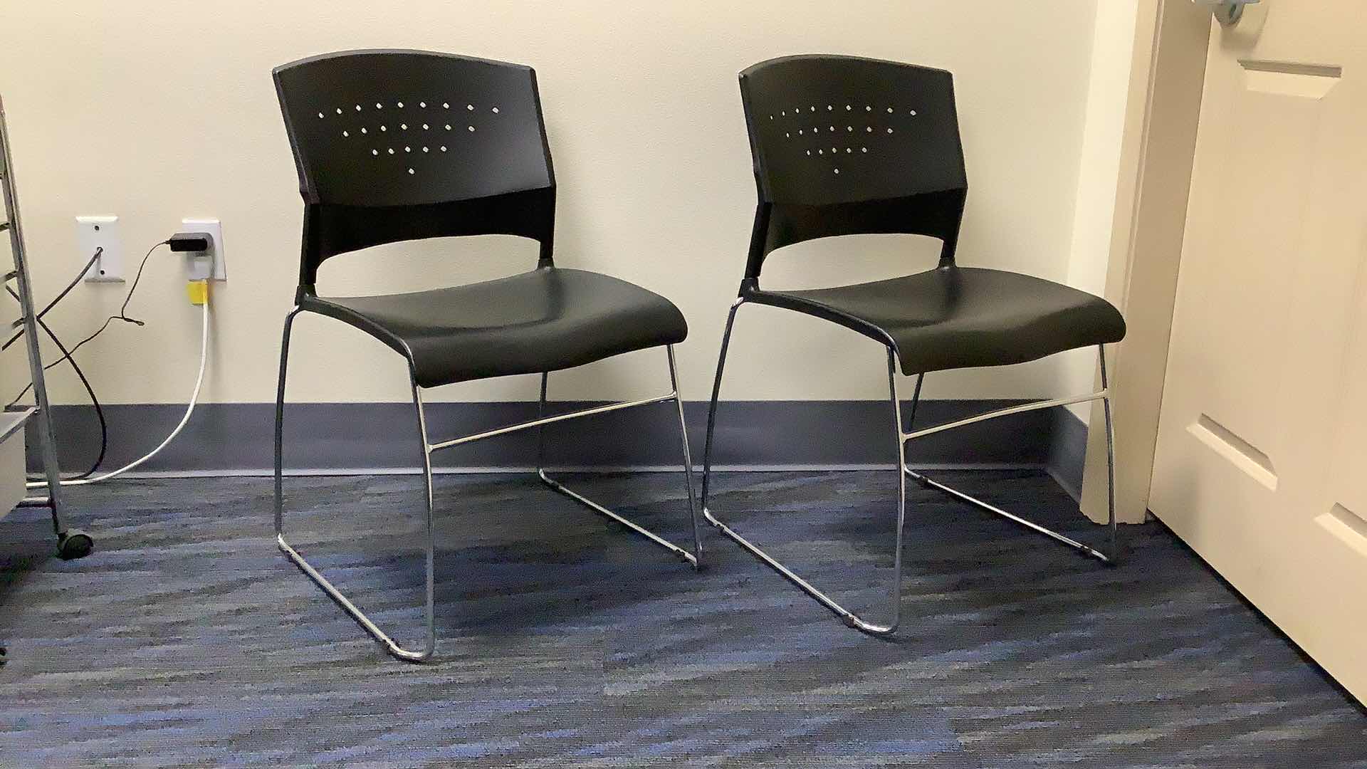 Photo 1 of 2 BLACK COLOR STACKABLE CHROME FRAME CHAIRS