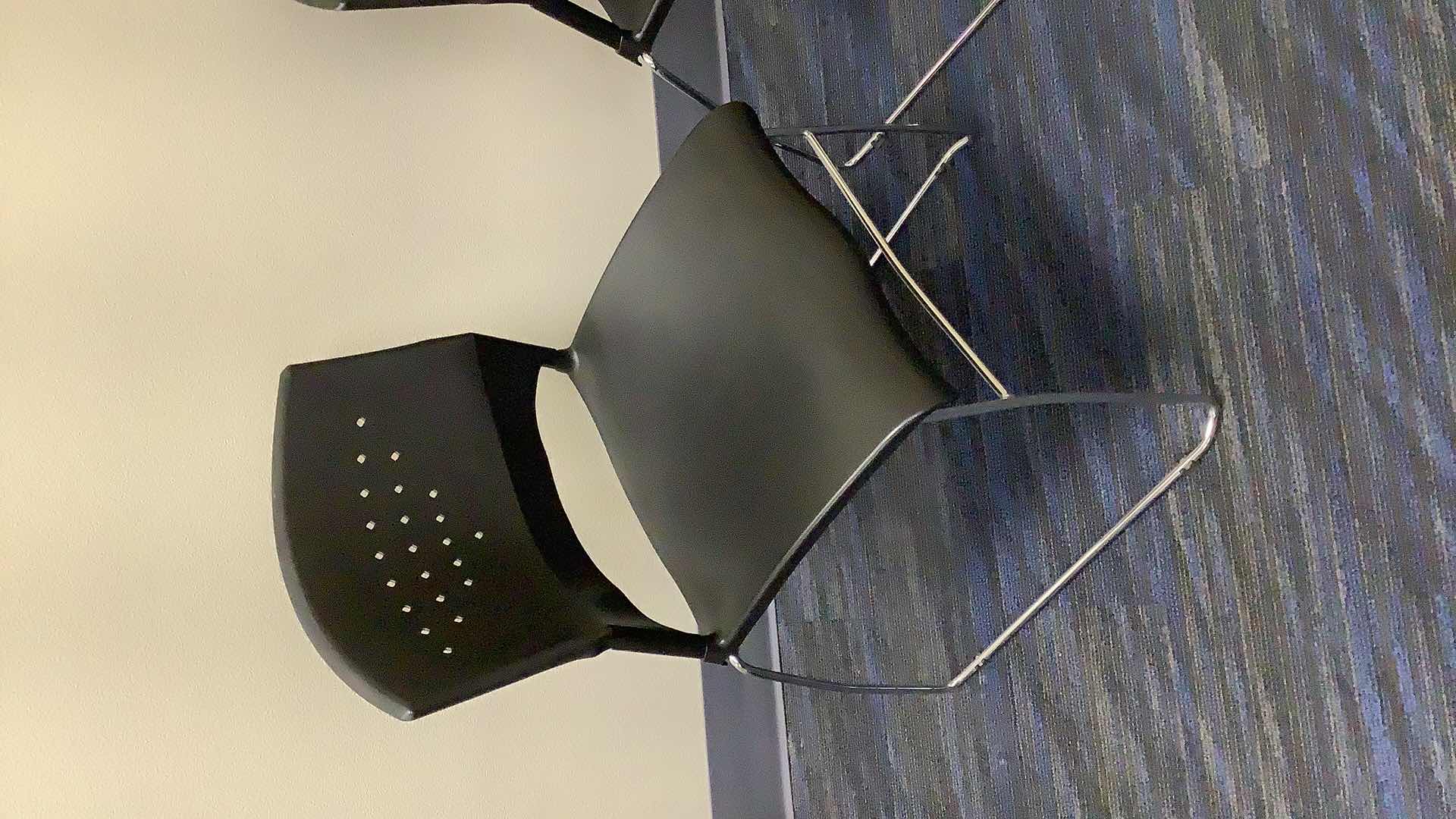 Photo 2 of 2 BLACK COLOR STACKABLE CHROME FRAME CHAIRS