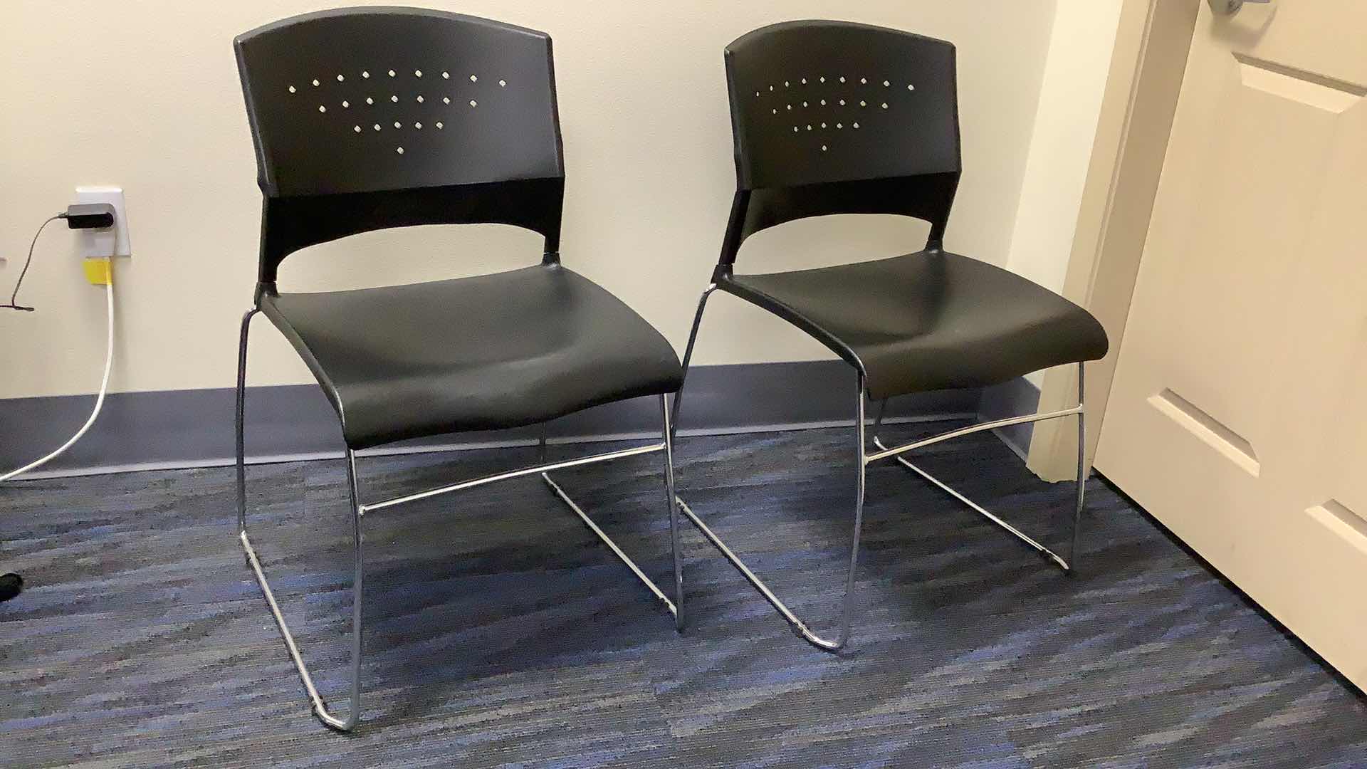 Photo 1 of 2 BLACK COLOR STACKABLE CHROME FRAME CHAIRS