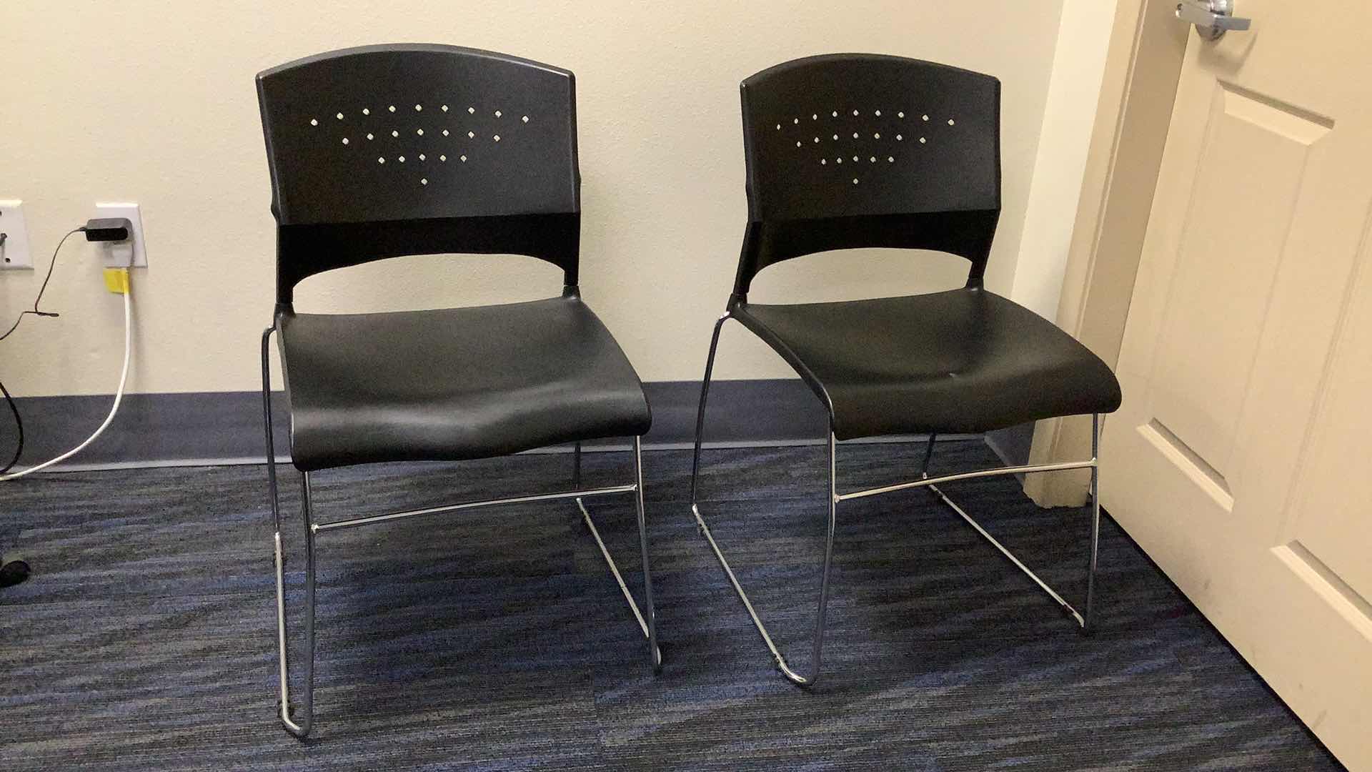 Photo 1 of 2 BLACK COLOR STACKABLE CHROME FRAME CHAIRS