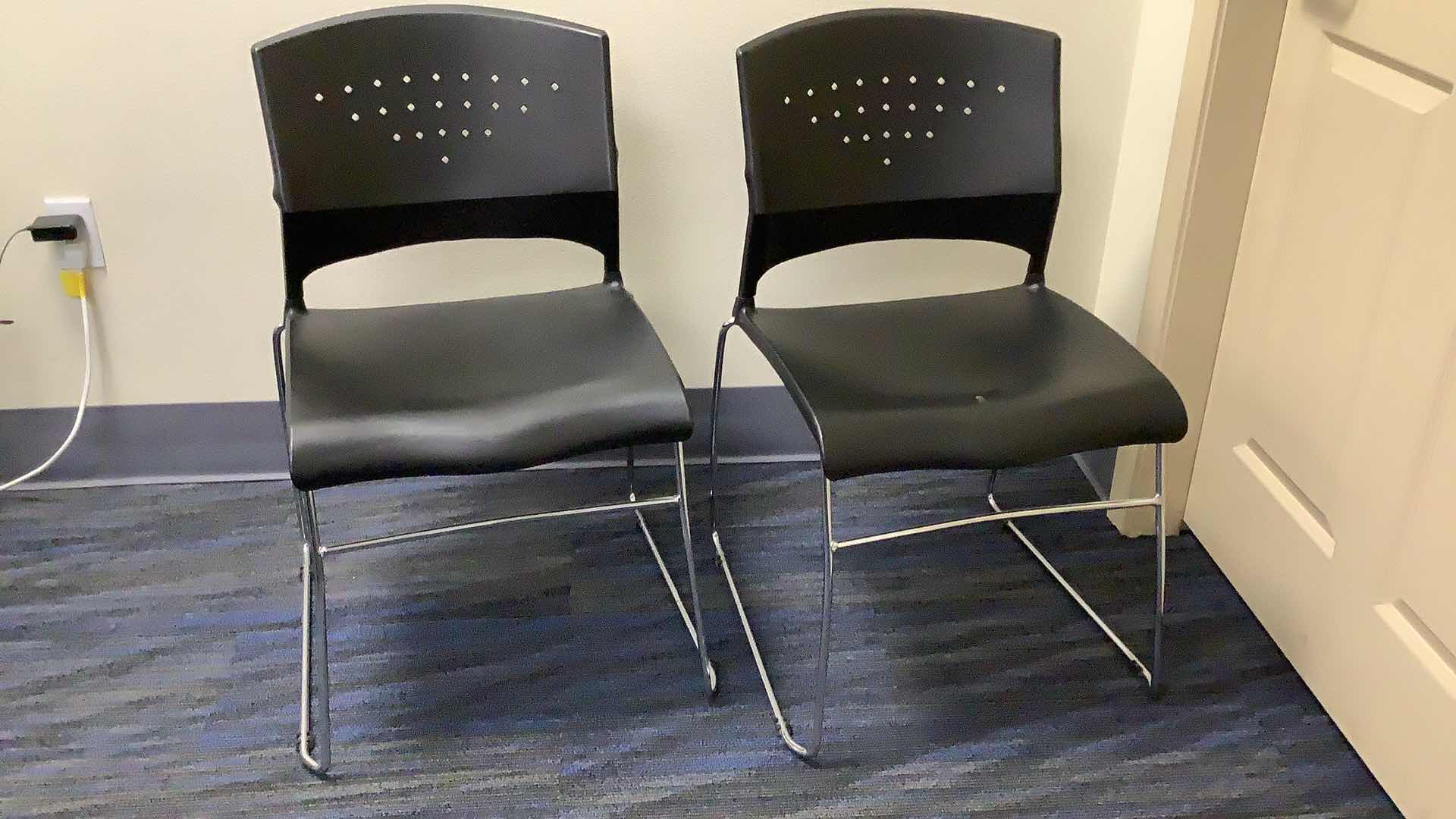 Photo 1 of 2 BLACK COLOR STACKABLE CHROME FRAME CHAIRS