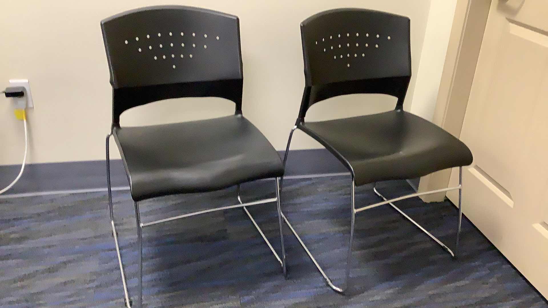 Photo 1 of 2 BLACK COLOR STACKABLE CHROME FRAME CHAIRS