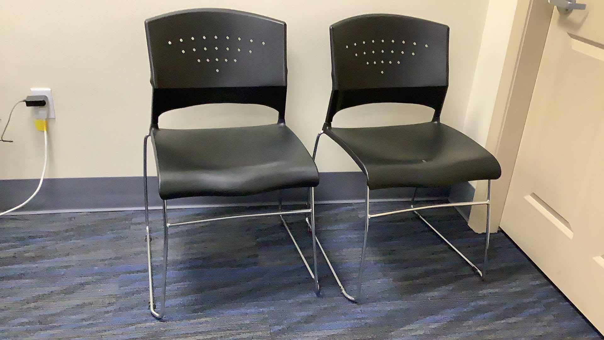 Photo 1 of 2 BLACK COLOR STACKABLE CHROME FRAME CHAIRS