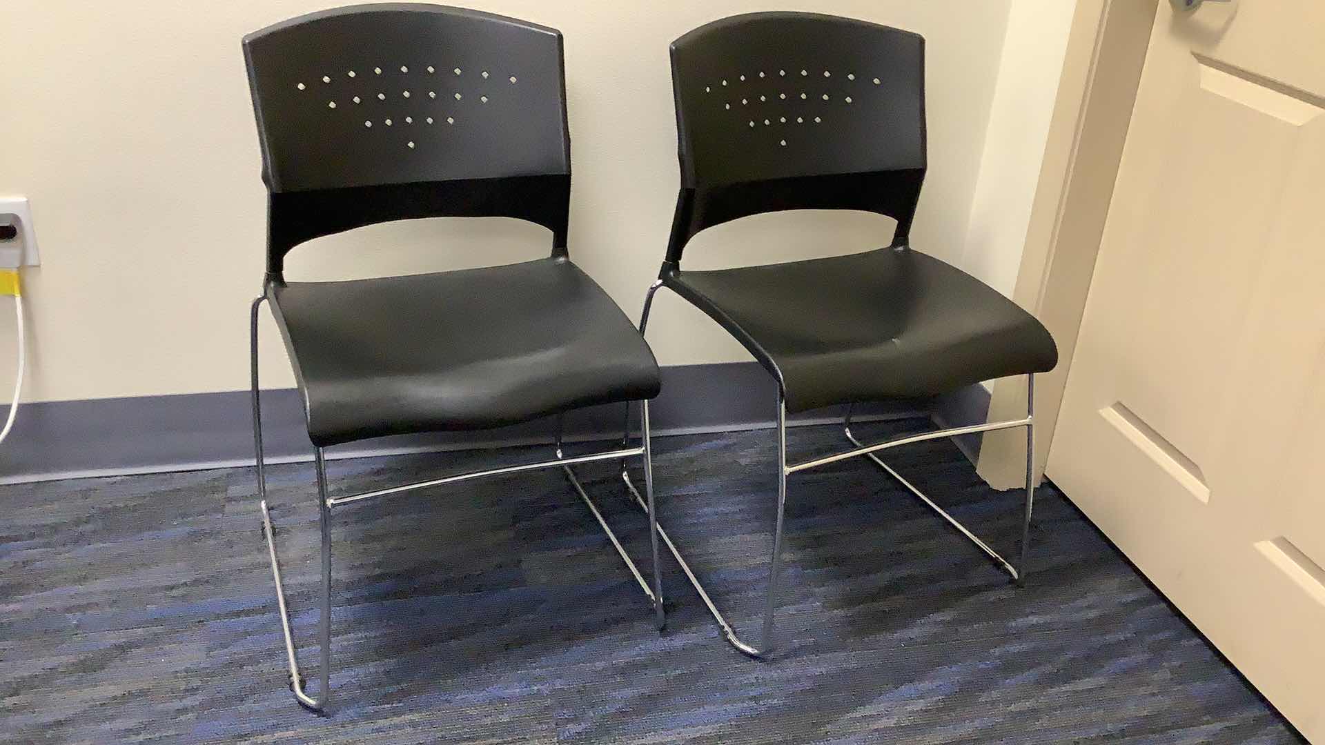 Photo 1 of 2 BLACK COLOR STACKABLE CHROME FRAME CHAIRS