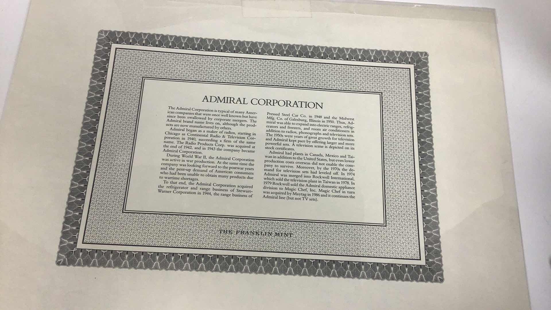Photo 3 of FRANKLIN MINT ADMIRAL CORP AND AIR PRODUCT AND CHEMICAL SHARES