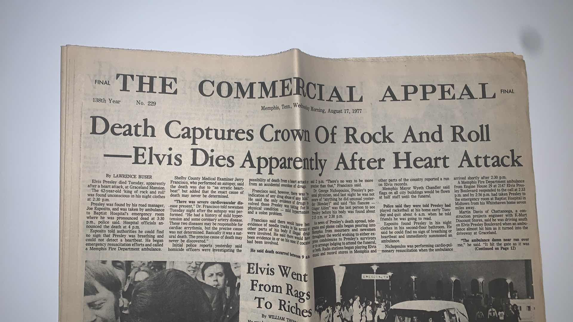 Photo 1 of AUGUST 17 1977 ELVIS DIES APPARENTLY AFTER HEART ATTACK NEWSPAPER