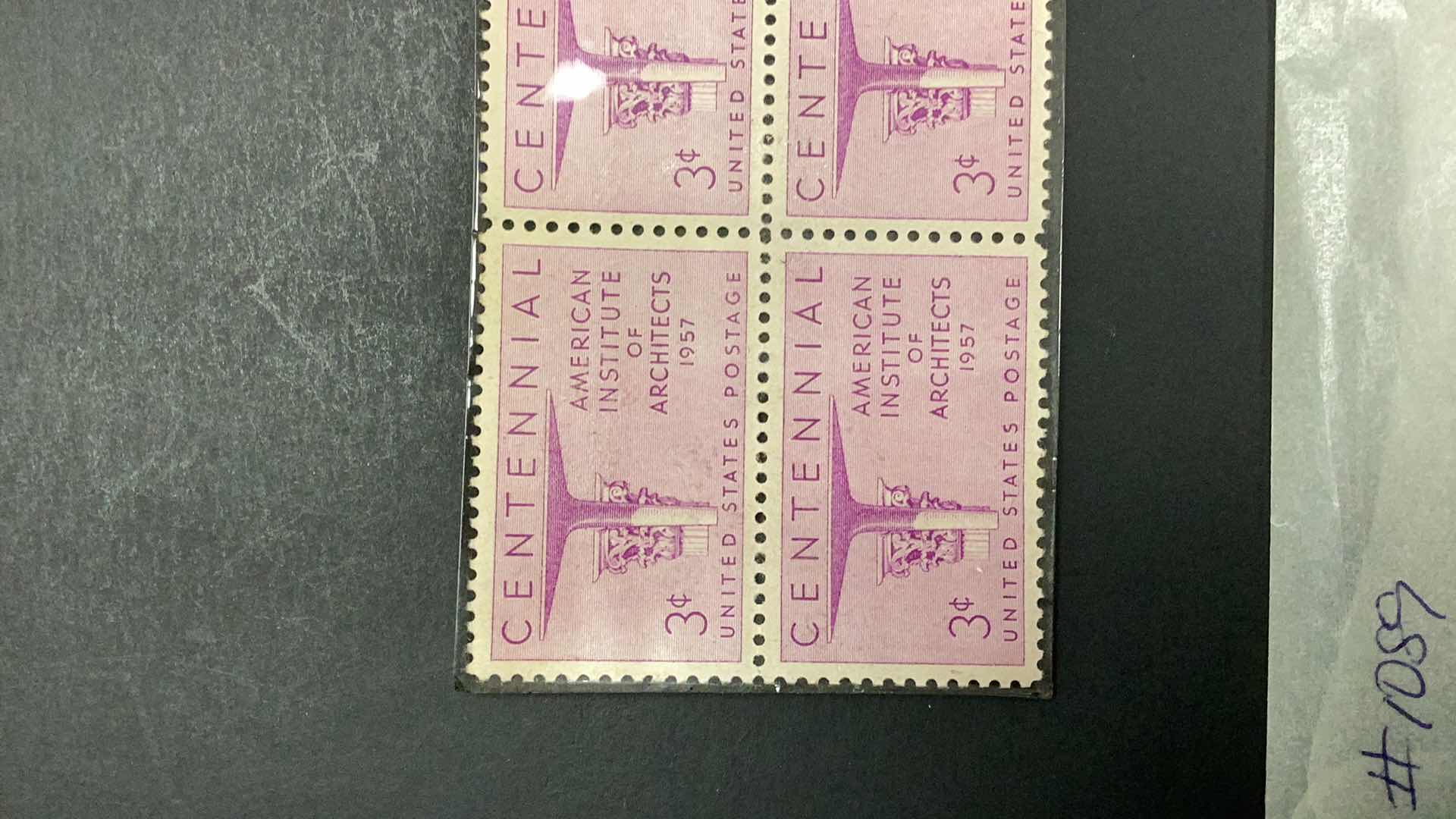 Photo 2 of STAMPS UNITED STATES CENTENNIAL AMERICAN INSTITUTE OF ARCHITECTS #1089 1957 BLOCK OF 4