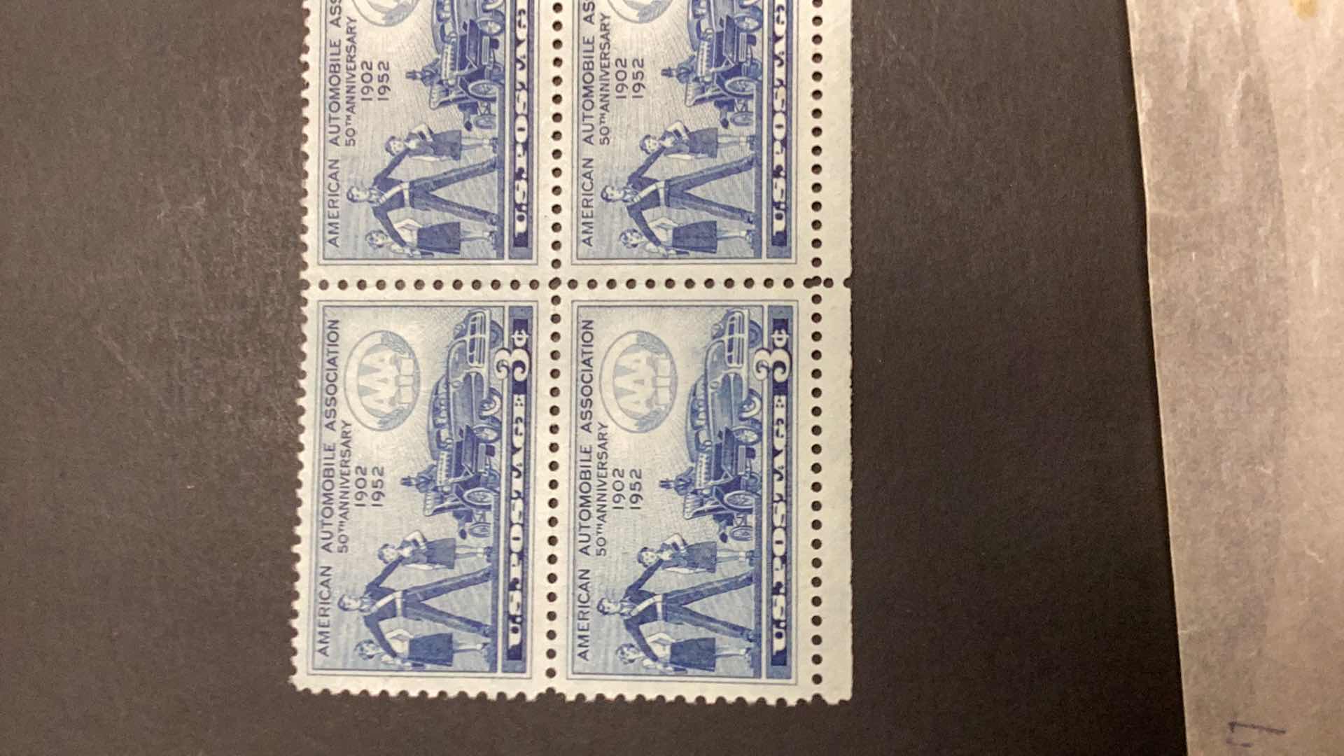 Photo 2 of STAMPS UNITED STATES AAA AMERICAN AUTOMOBILE ASSOCIATION 50TH ANNIVERSARY #1007 1952 BOCK OF 4