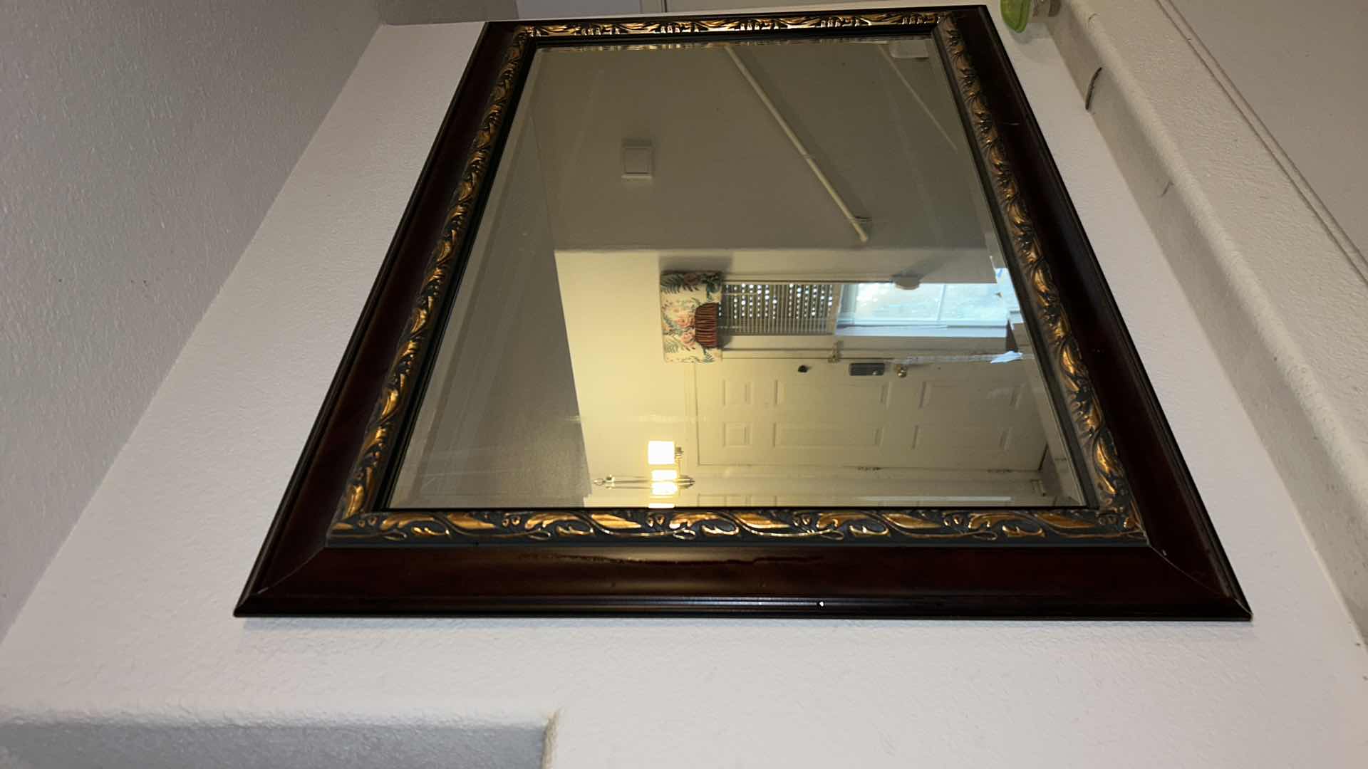 Photo 4 of BEVELED GLASS WOOD FRAMED MIRROR 43” x 30”.