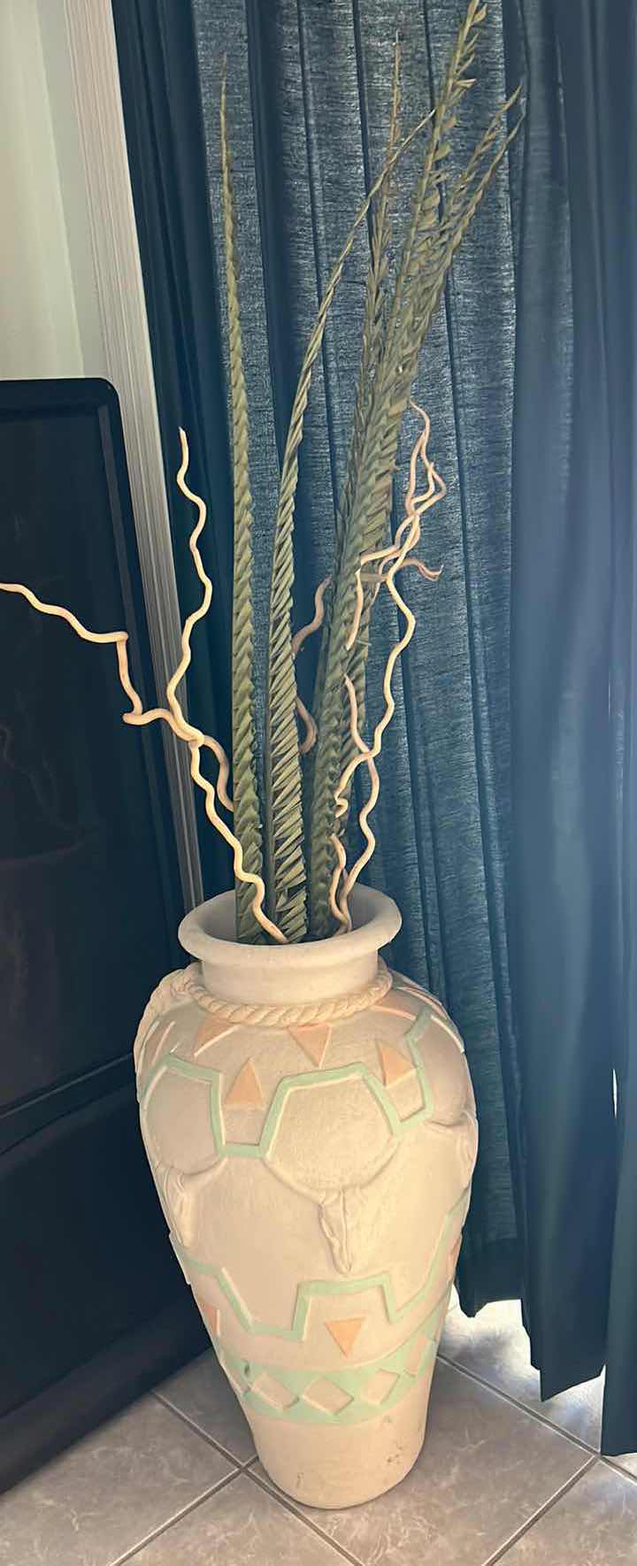 Photo 1 of LARGE CLAY VASE H29” WITH FAUX GREENERY