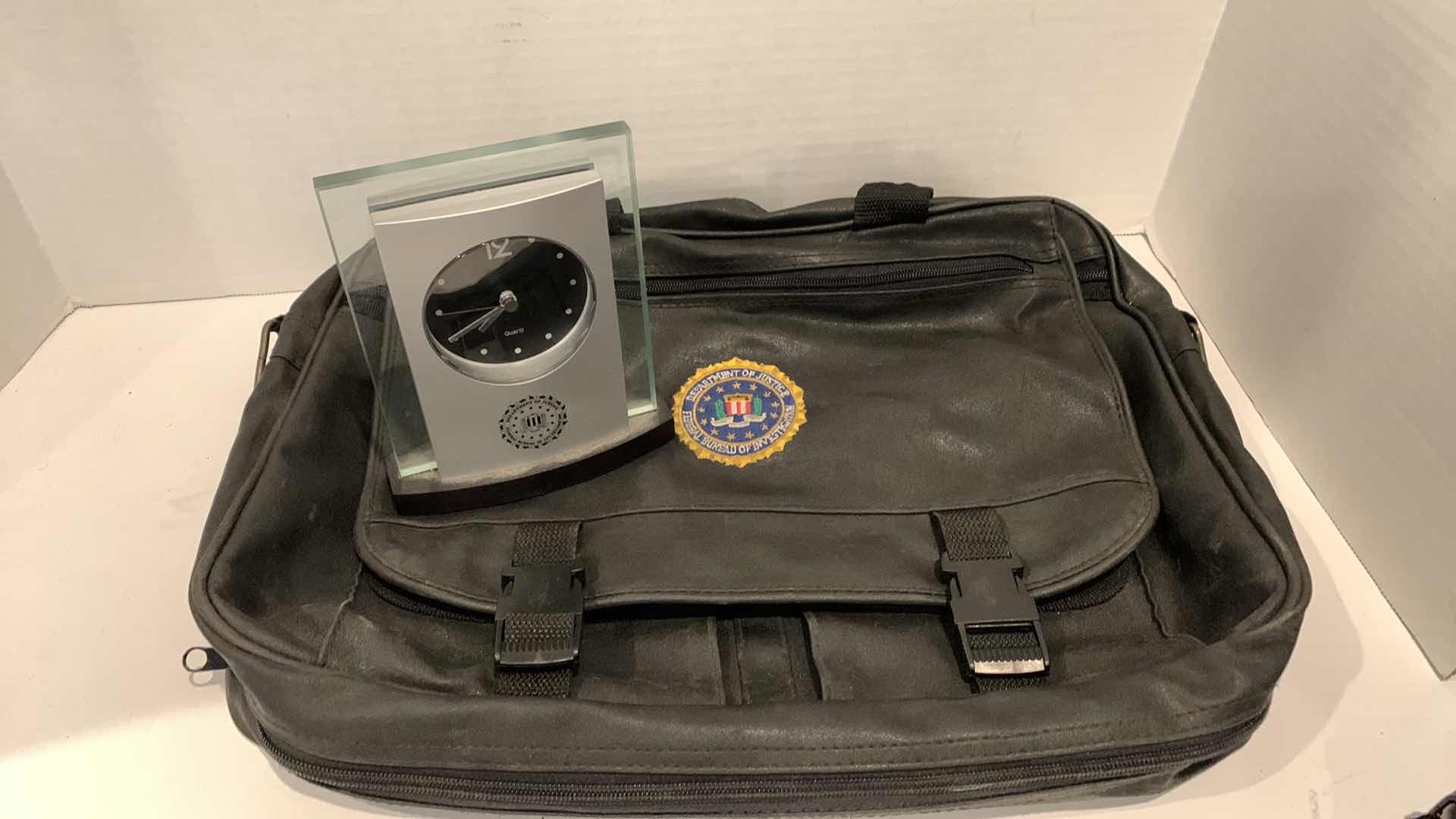 Photo 1 of DEPARTMENT OF JUSTICE FEDERAL BUREAU OF INVESTIGATION BAG AND CLOCK