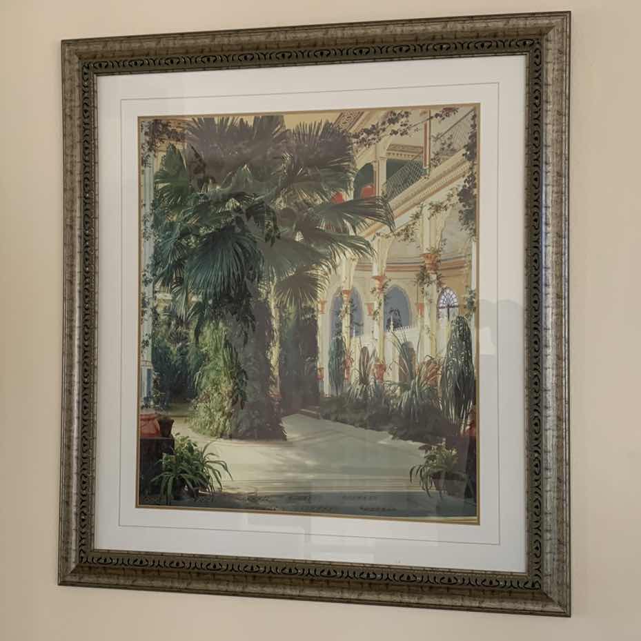 Photo 1 of "iNTERIOR OF THE PALM HOUSE" CARL BLECHEN OFFSET LITHOGRAPH ON CANVAS 46” X 51”