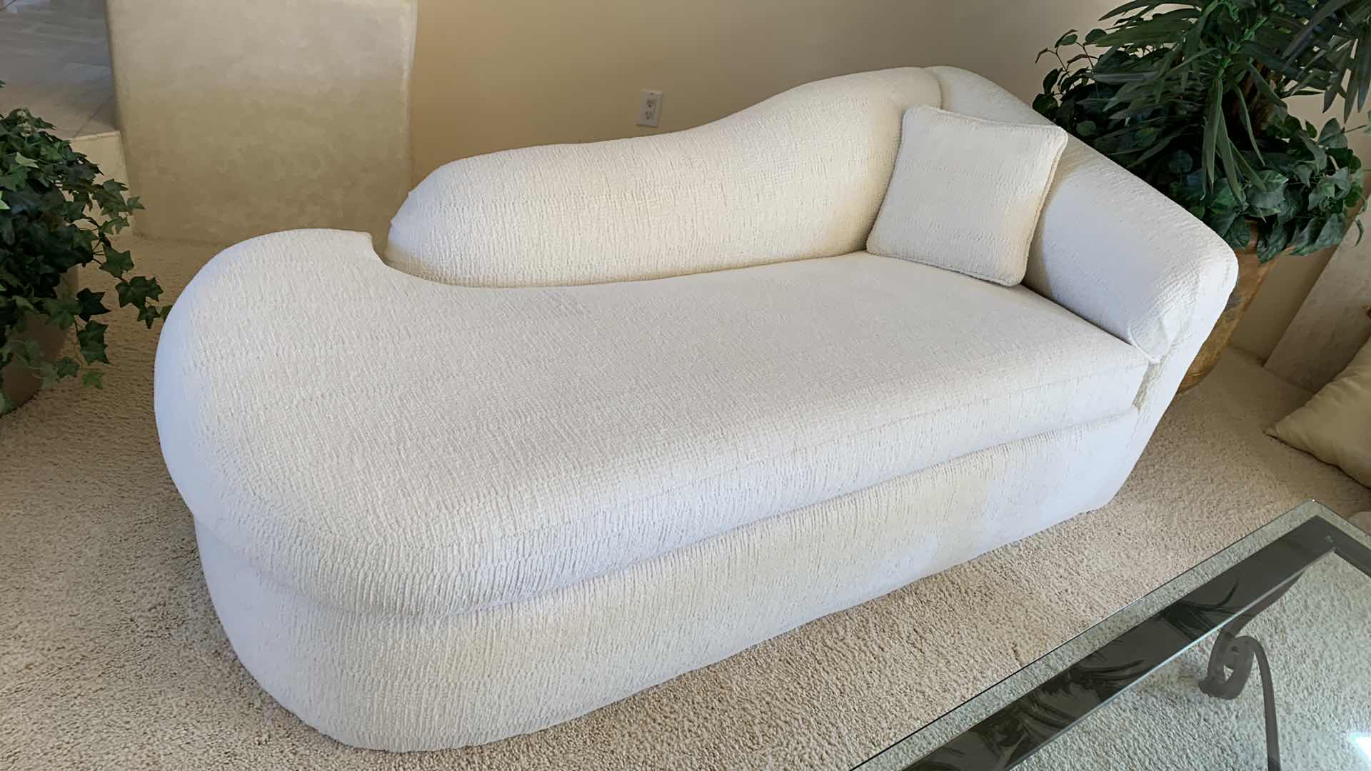 Photo 1 of CONTEMPORARY SWERVE WHITE BOUCLE CHAISE LOUNGE   79” X 36” H 30”