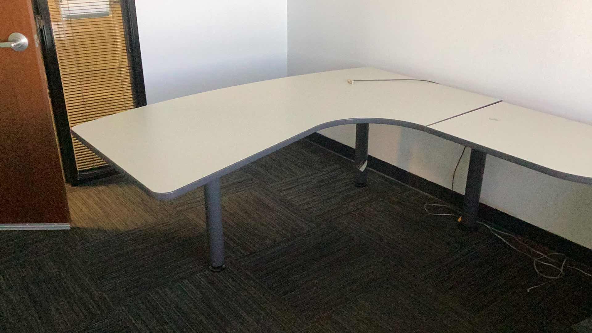 Photo 3 of LARGE U SHAPE OFFICE TABLE MISSING ONE LEG 72”x112”