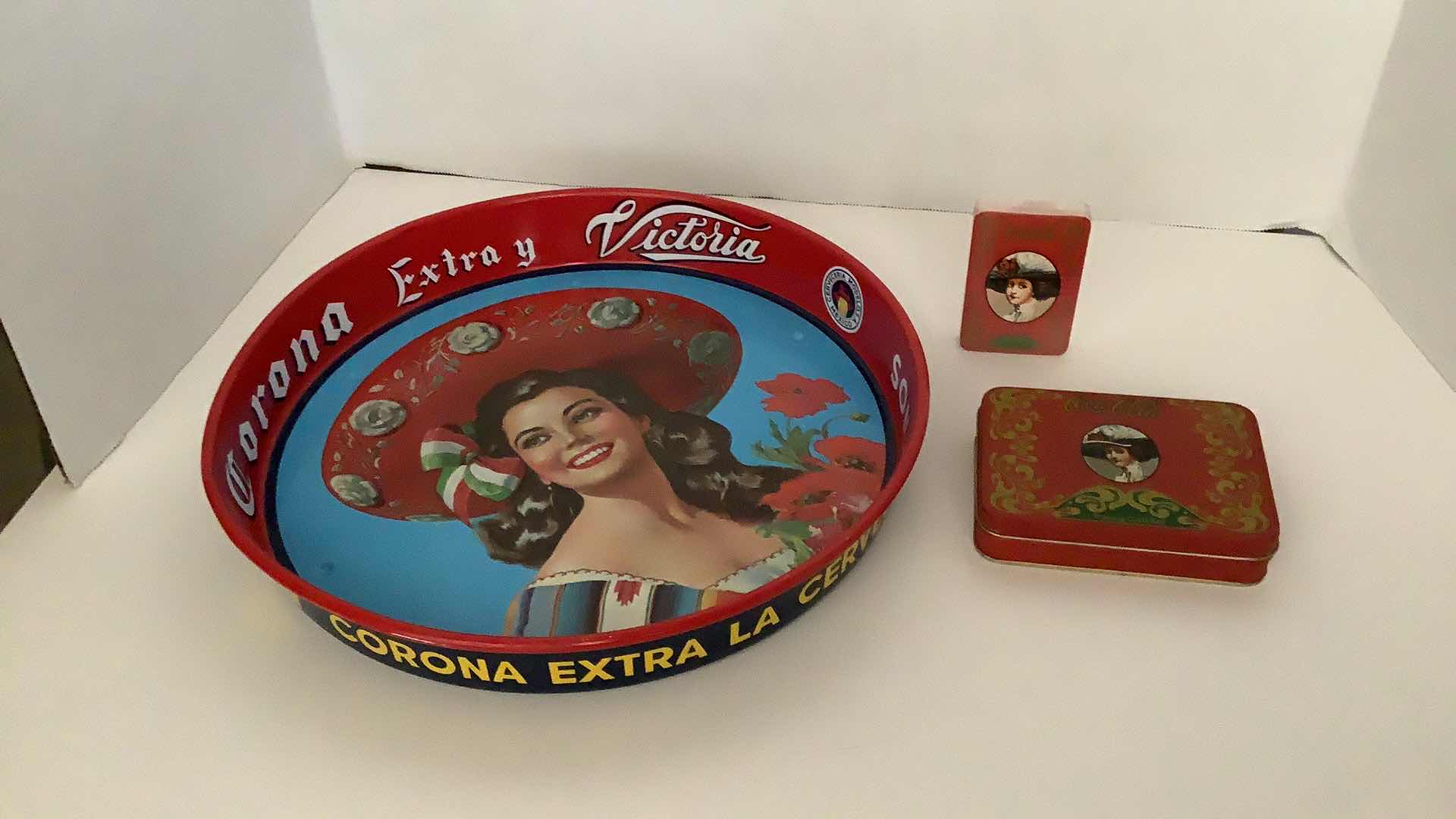 Photo 1 of 3 PCS VINTAGE COCA COLA TRAY AND PLAYING CARD SET AND BOX