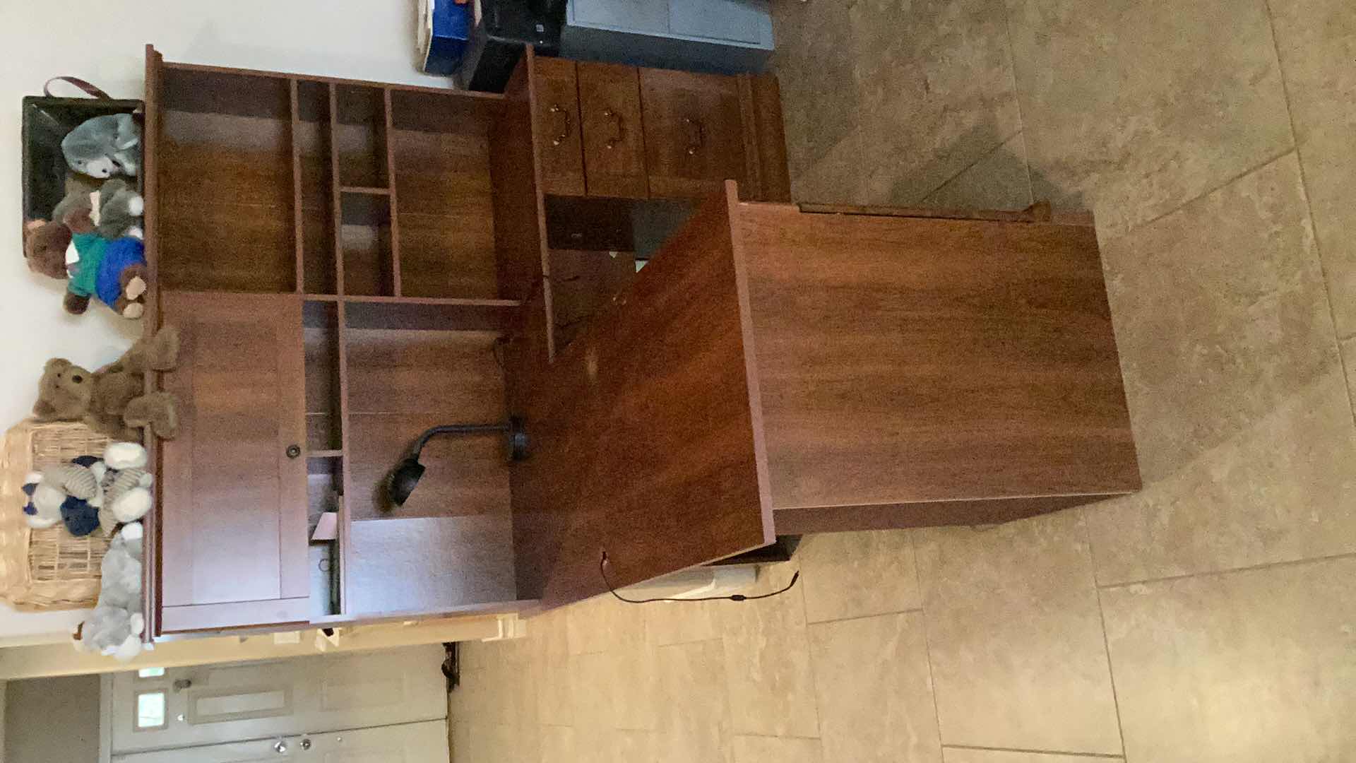 Photo 1 of WOODEN COMPUTER DESK 65” X 56” H 66” STUFFED ANIMALS NOT INCLUDED