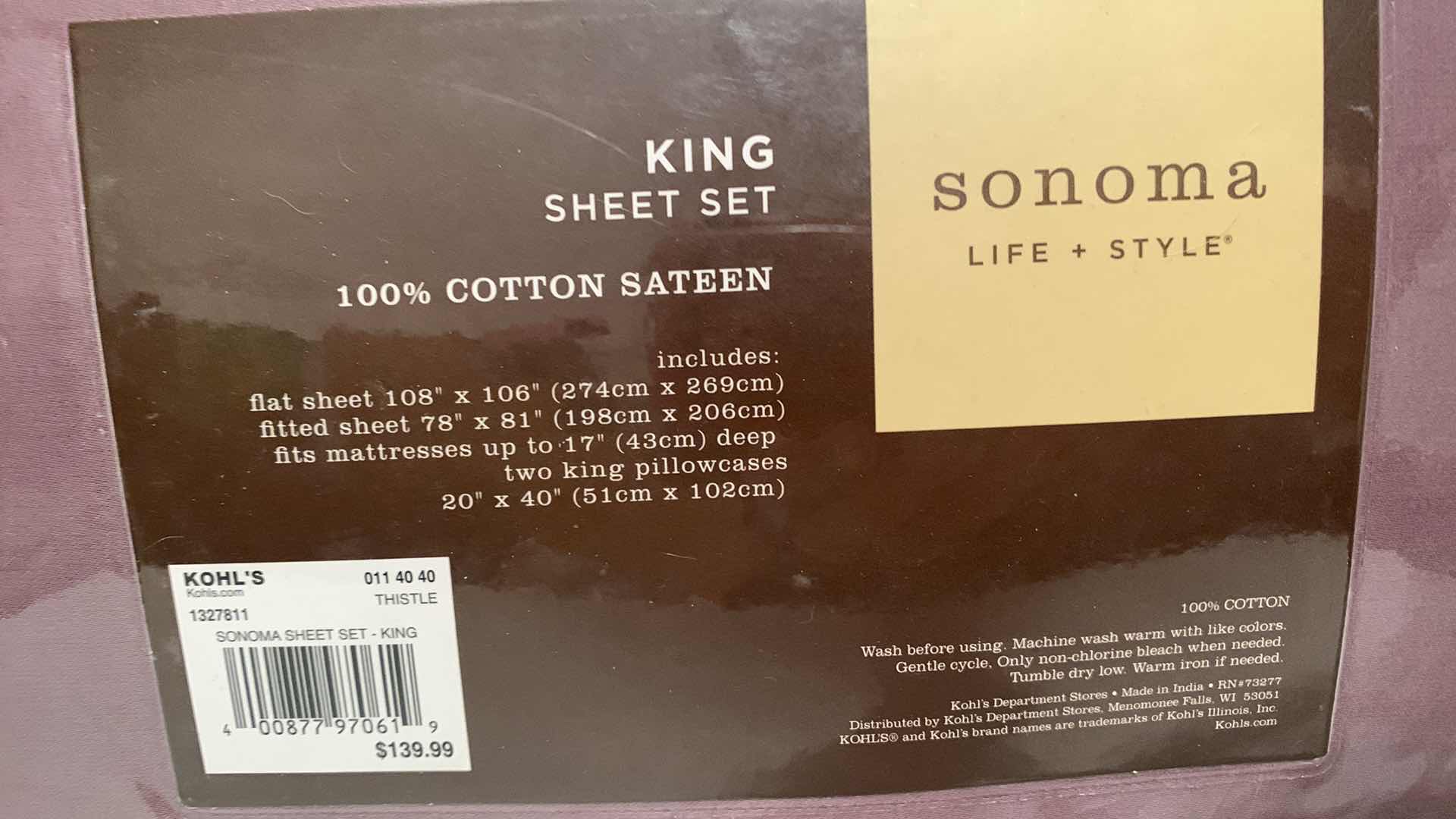 Photo 2 of SONOMA KING 100% COTTON SATEEN SHEETS SET 400 THREAD COUNT BRAND NEW