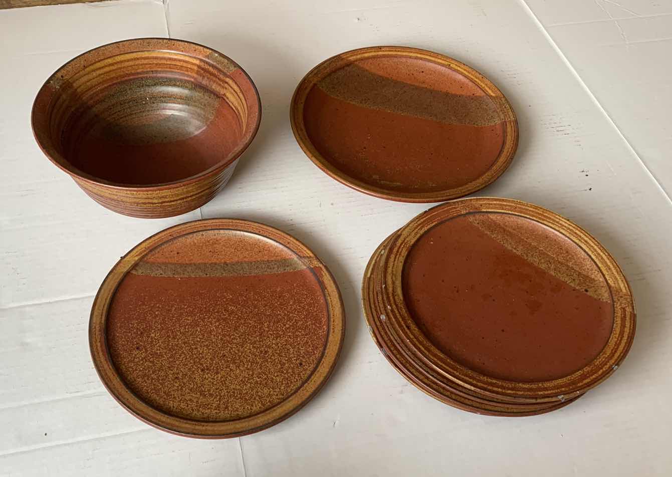 Photo 1 of EARTHENWARE SET - 4 DINNER PLATES, 2 SERVING PLATTERS, BIG SERVING BOWL