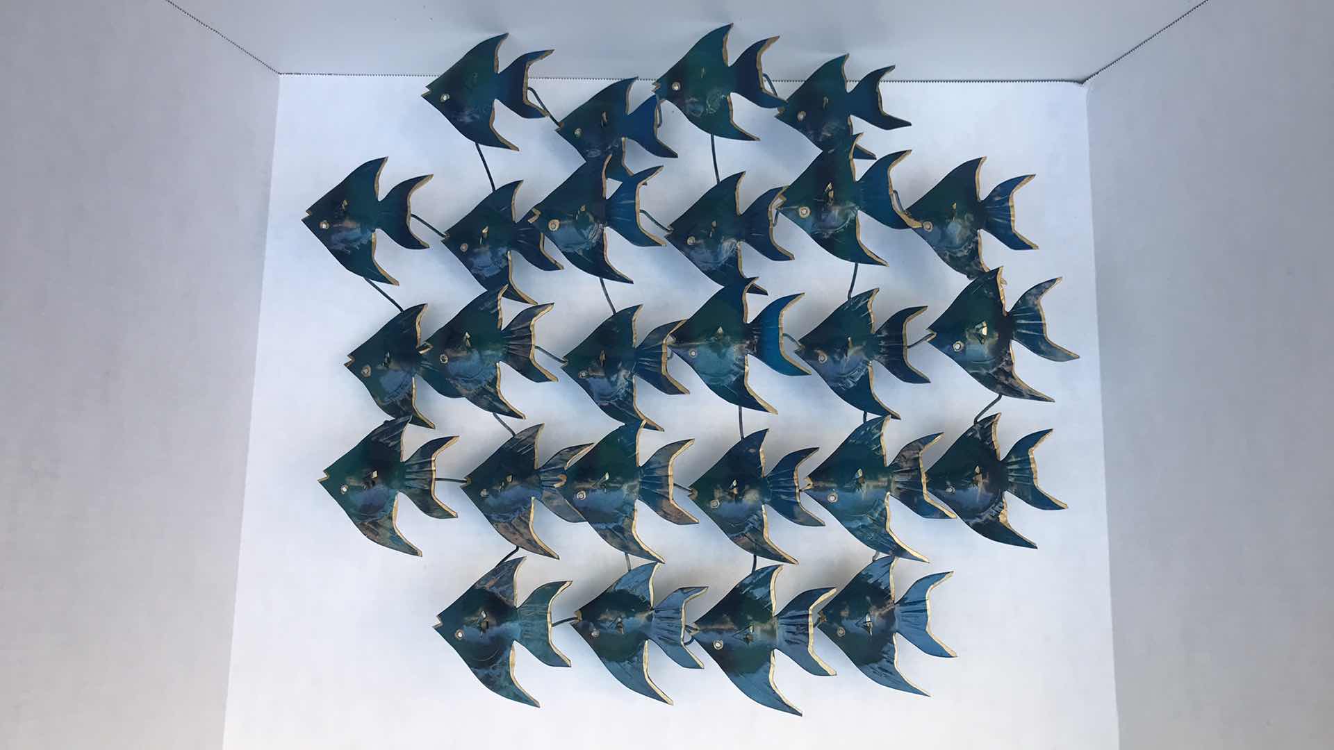 Photo 1 of ENAMELED METAL WALL ART, SCHOOL OF FISH, 18” H x 20” W