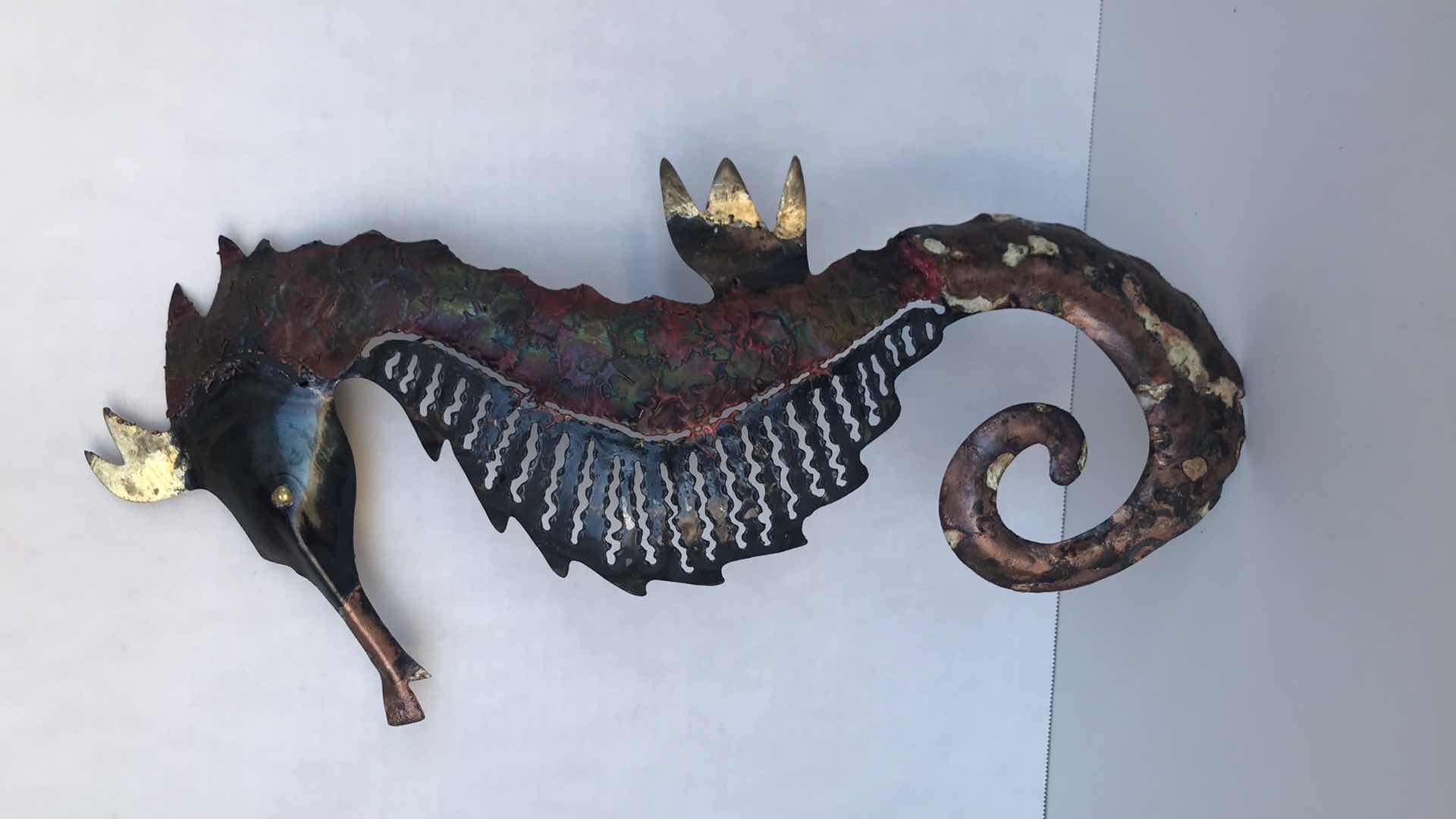 Photo 1 of METAL SCULPTURE WALL HANGING, SEA HORSE, 18” H