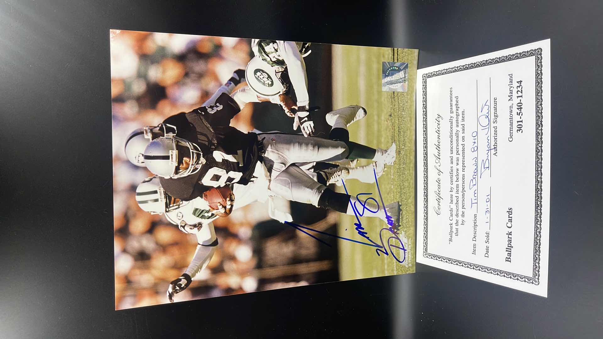 Photo 1 of TIM BROWN 8” X 10” AUTOGRAPHED PHOTO W COA