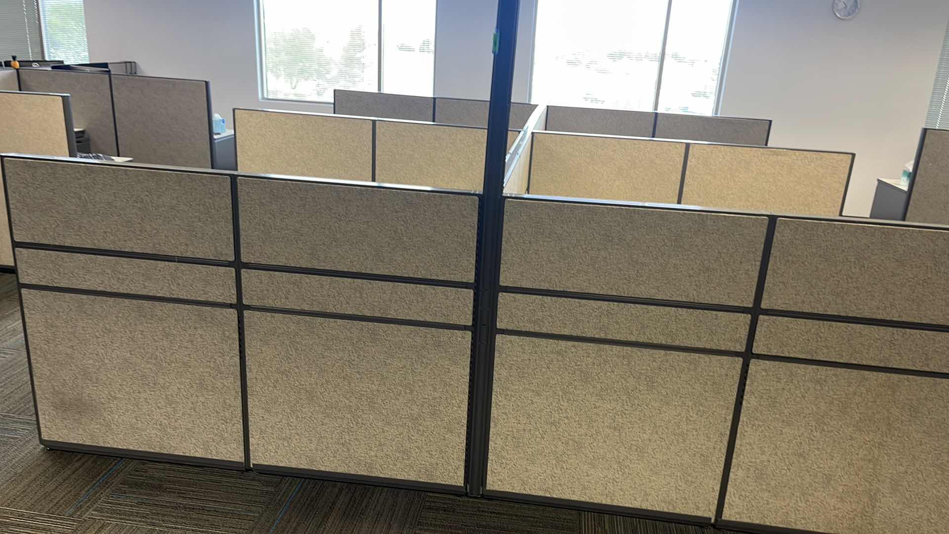 Photo 2 of 6 PC CUBICAL SET W 5 DRAWER MEDAL BASE DESKS 76” X 76” H50” (BUYER TO DISASSEMBLE & REMOVE FROM 2ND STORY OFFICE BUILDING W ELEVATOR)