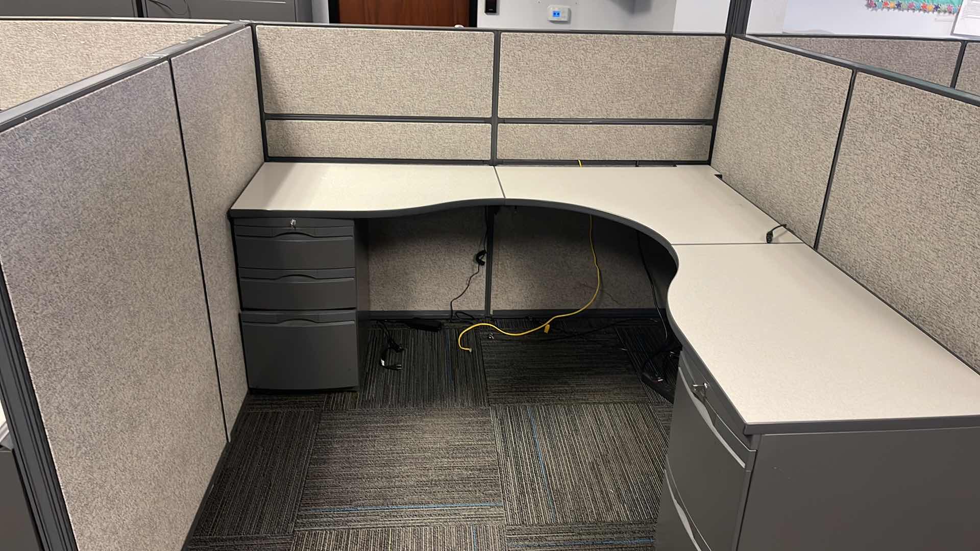 Photo 5 of 3 PC CUBICAL SET W 5 DRAWER MEDAL BASE DESKS 76” X 76” H50” (BUYER TO DISASSEMBLE & REMOVE FROM 2ND STORY OFFICE BUILDING W ELEVATOR)
