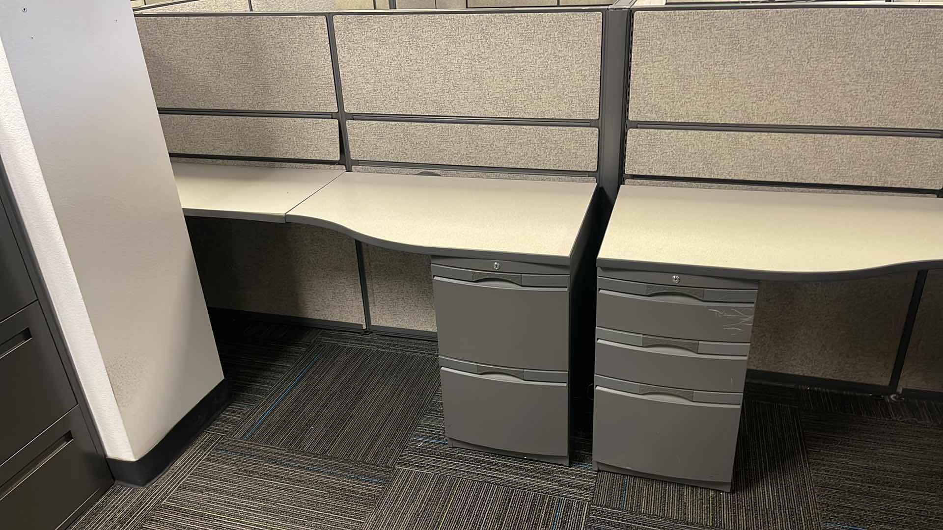 Photo 4 of 3 PC CUBICLE SET W 5 DRAWER MEDAL BASE DESKS 2 CUBICLES 76” X 76” H50” 1 CUBICLE 12’ X 76” H50”(BUYER TO DISASSEMBLE & REMOVE FROM 2ND STORY OFFICE BUILDING W ELEVATOR)