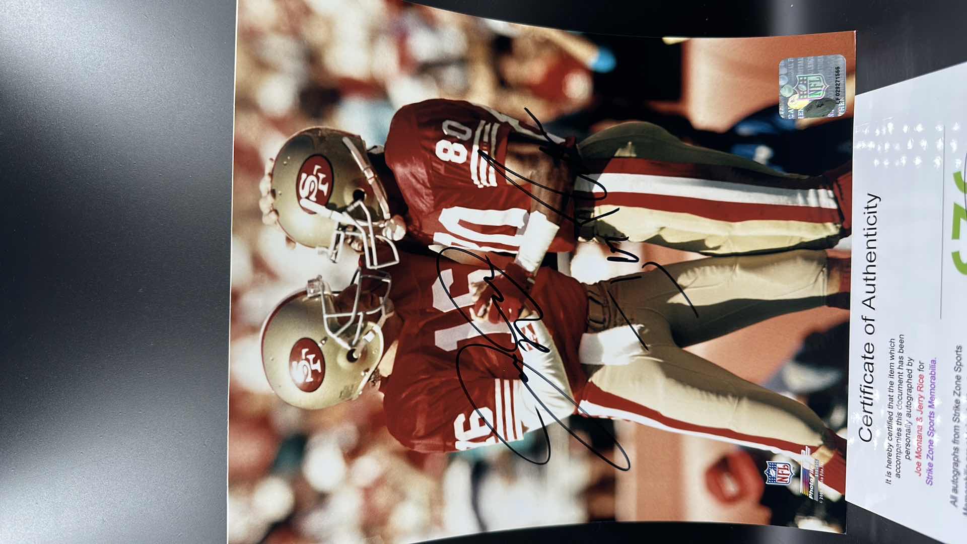 Photo 2 of JOE MONTANA & JERRY RICE 8” X 10” AUTOGRAPHED PHOTO W COA