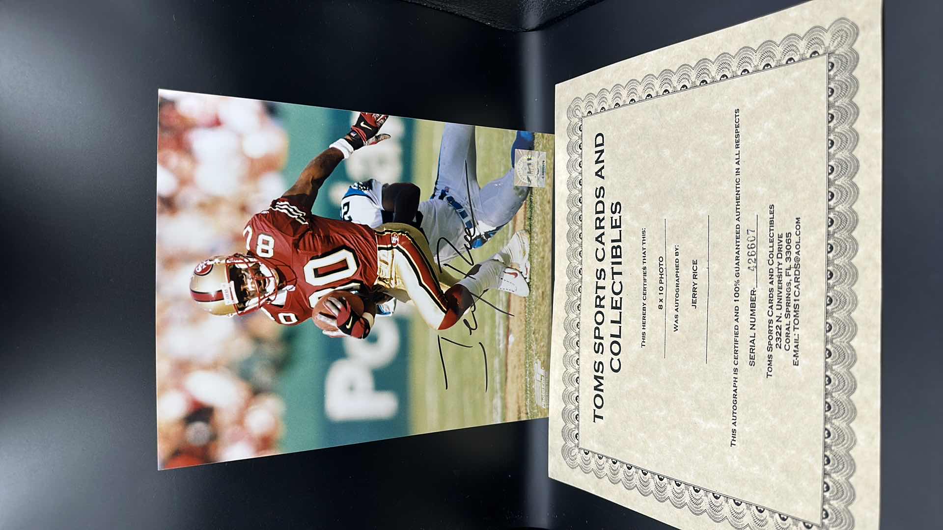 Photo 1 of JERRY RICE 8” X 10” AUTOGRAPHED PHOTO W COA