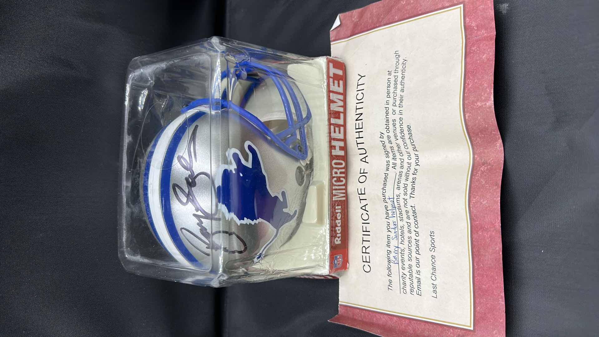 Photo 1 of BARRY SANDERS AUTOGRAPHED MINI-HELMET W COA