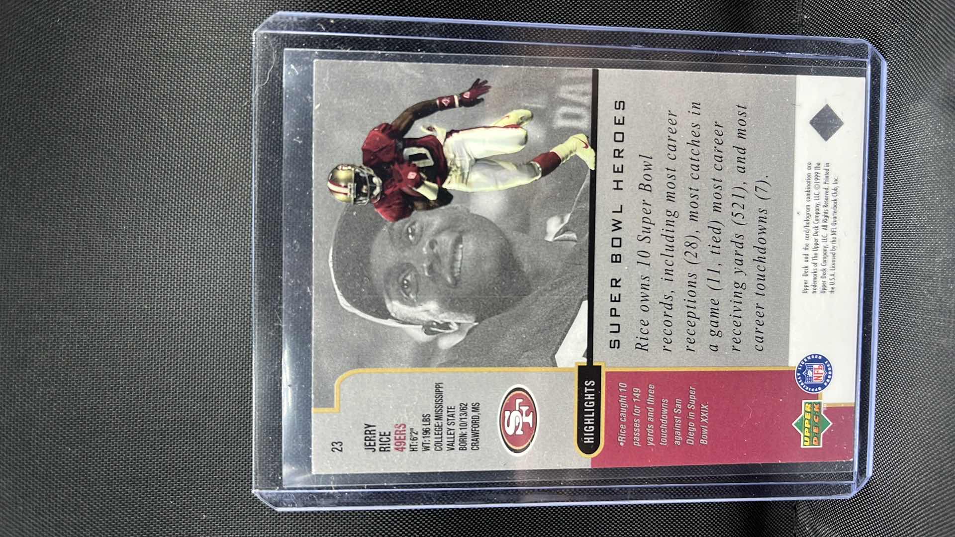 Photo 2 of 1999 JERRY RICE AUTOGRAPHED UPPER DECK 23