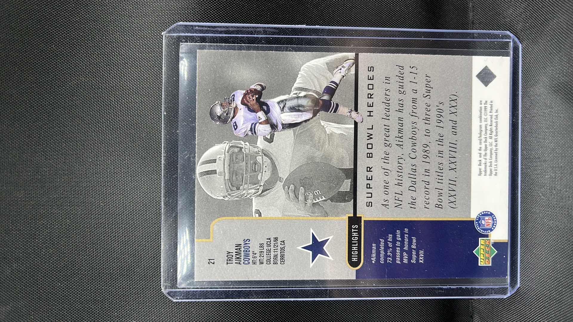 Photo 2 of 1999 TROY AIKMAN AUTOGRAPHED UPPER DECK 21