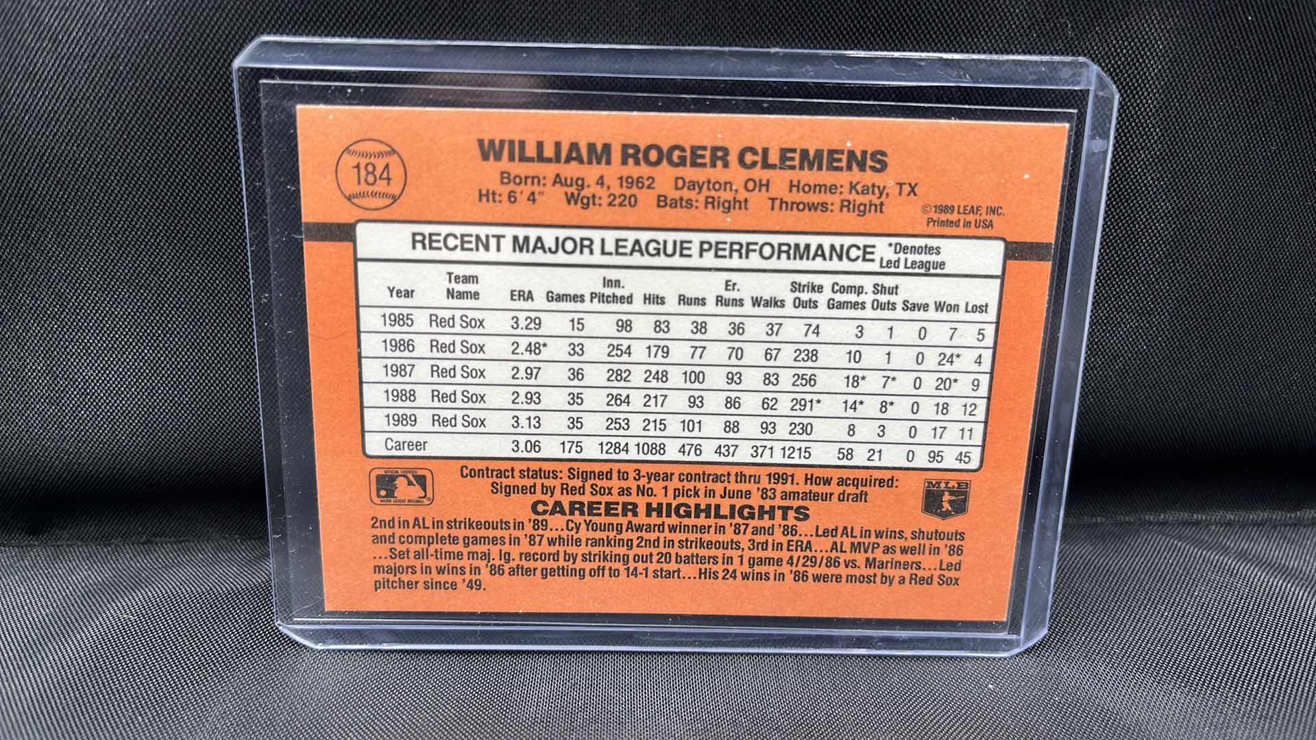 Photo 2 of 1989 leaf DONRUSS Rodger Clemens 184