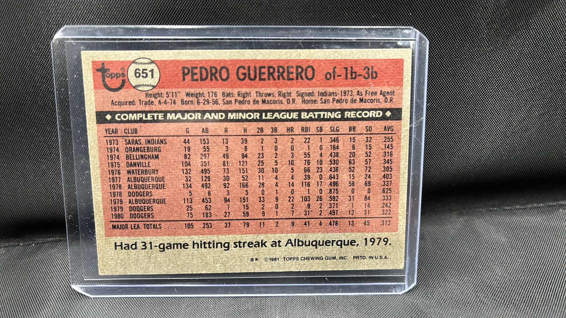 Photo 2 of 1981 TOPPS Pedro Guerrero 651