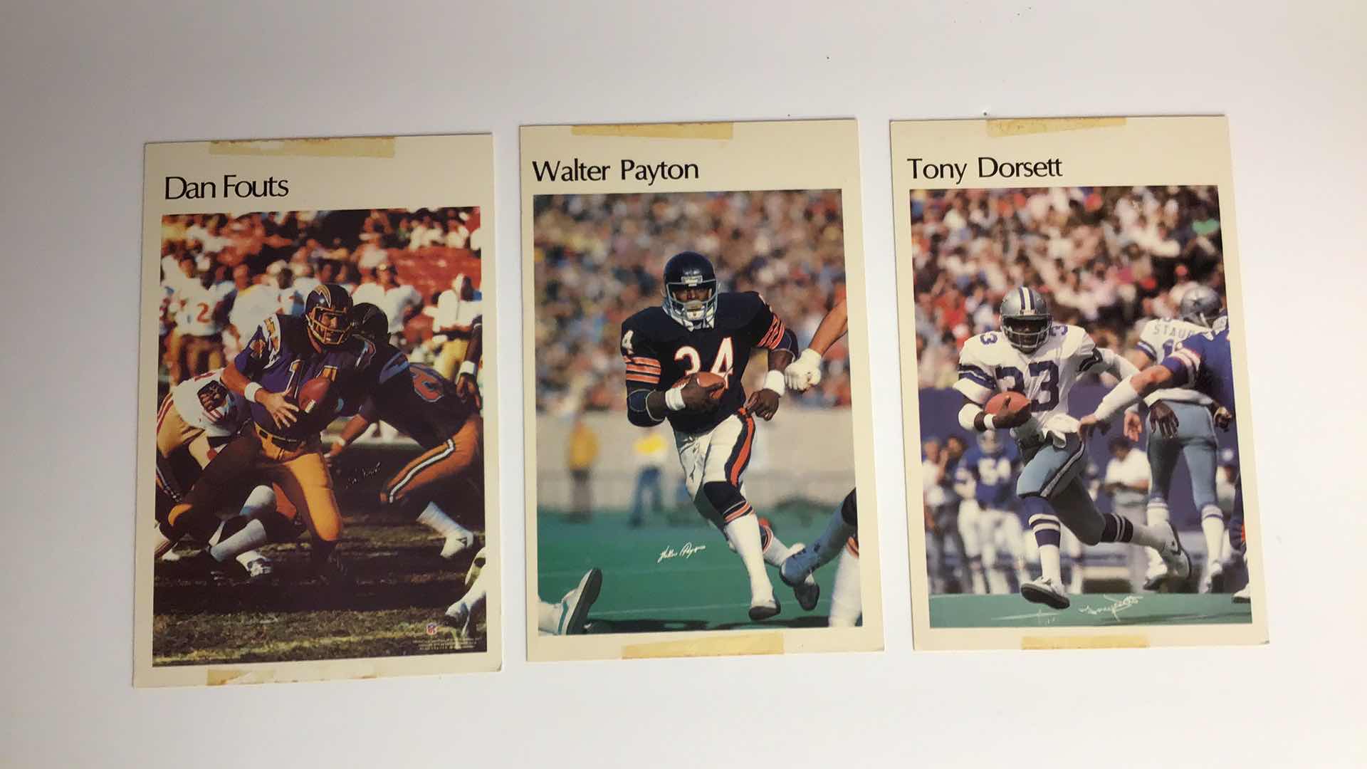 Photo 1 of  LOT OF 5-980S NFL MINI POSTER CARDS TERRY BRADSHAW, DAN FOUTS, WALTER PAYTON, TONY DORSETT, EARL CAMPBELL*