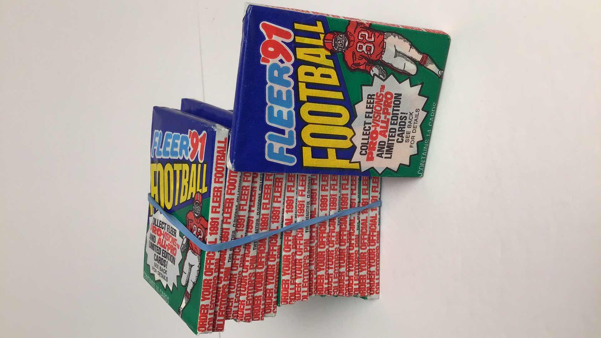 Photo 1 of $100 LOT OF 16 FLEER 91 SEALED FOOTBALL TRADING CARDS*