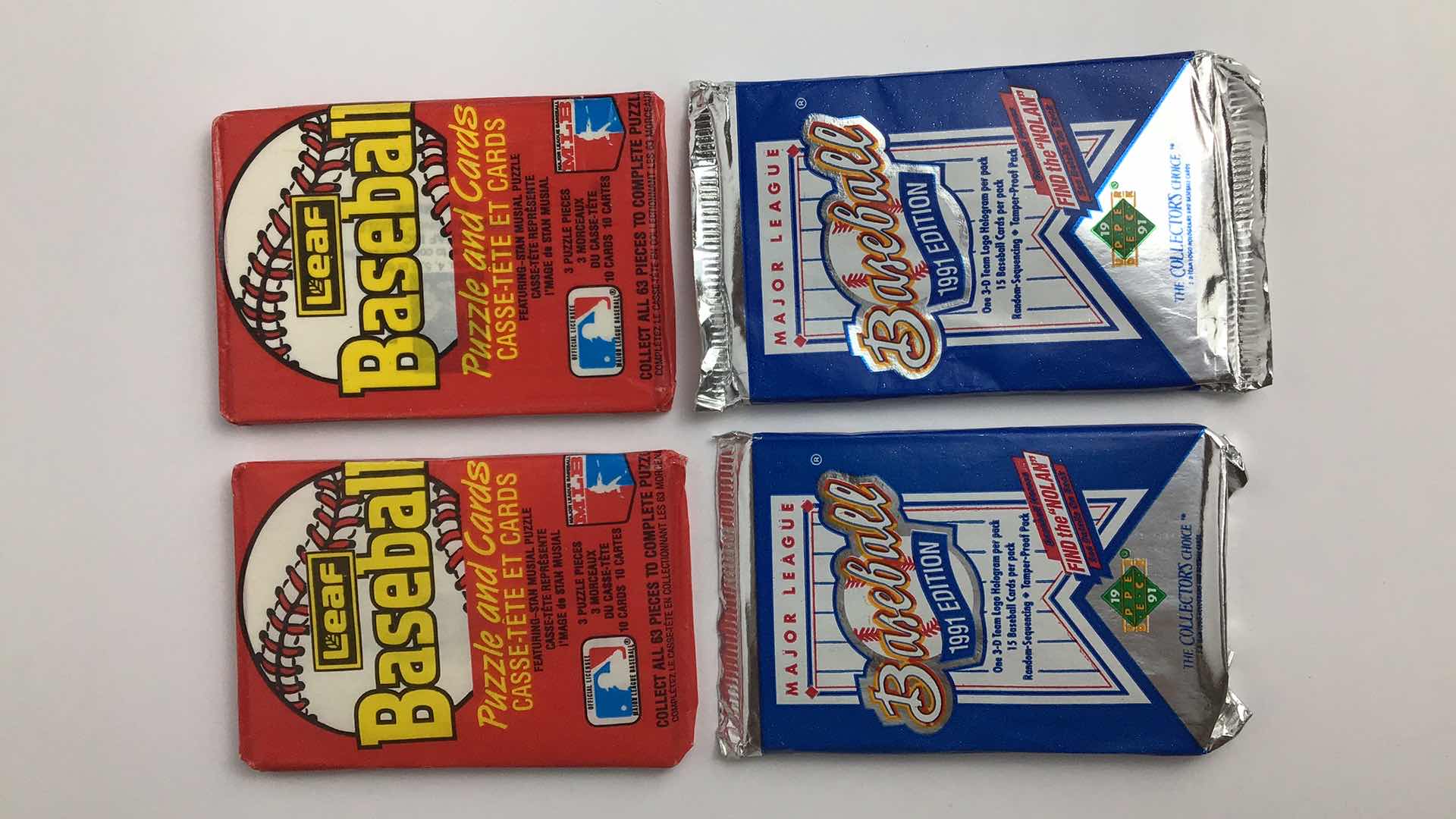 Photo 1 of $40 2 SEALED LEAF BASEBALL PUZZLE AND CARD PACKS + 2 SEALED UPPER DECK 1991 BASEBALL PACKS*