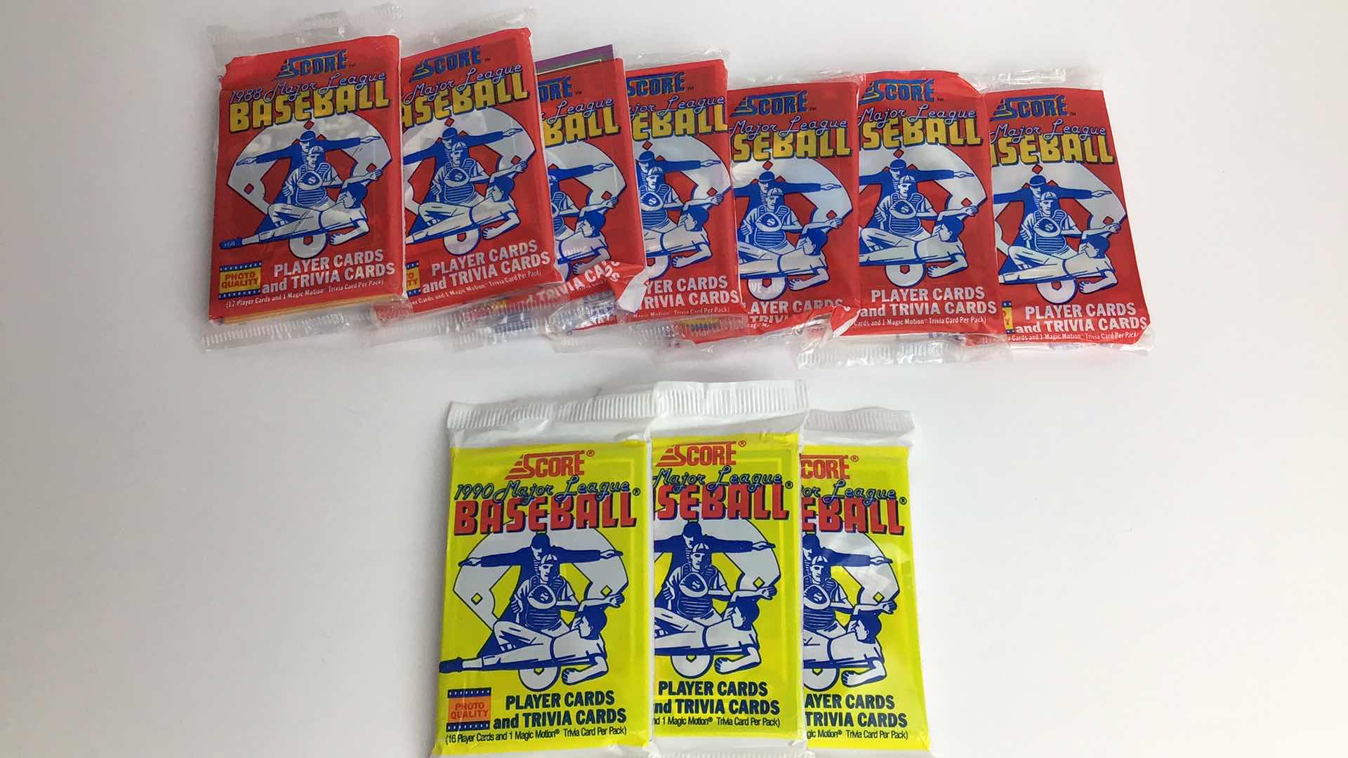 Photo 1 of $100 LOT OF 10 SEALED SCORE MLB CARDS (7X 1988 PACKS, 3X 1990 PACKS)*