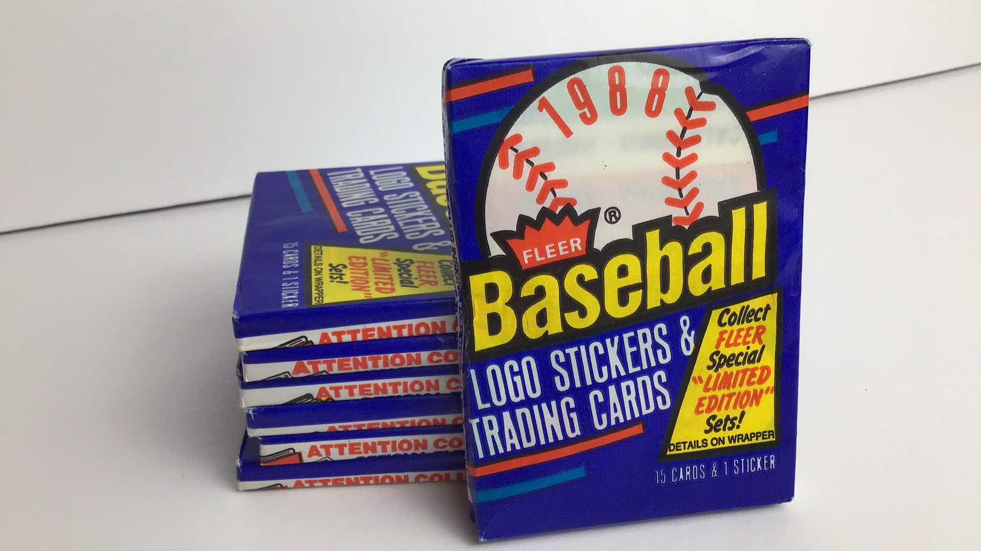 Photo 1 of $50 LOT OF 7 FLEER ‘88 LOGO STICKERS & TRADING CARDS SEALED PACKS*