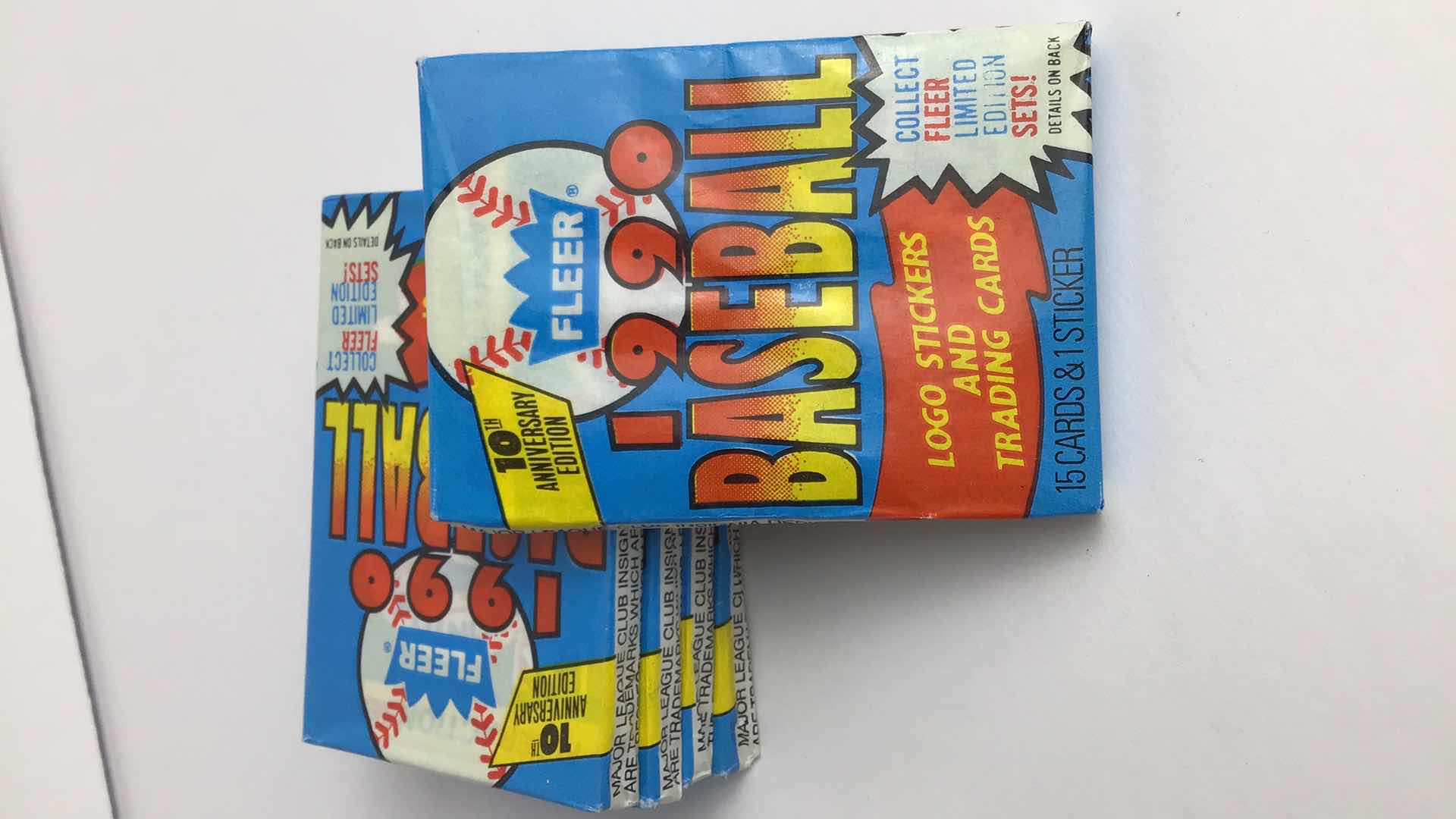 Photo 1 of $50 LOT OF 5 SEALED FLEER 1990 LOGO STICKERS AND TRADING CARD PACKS*