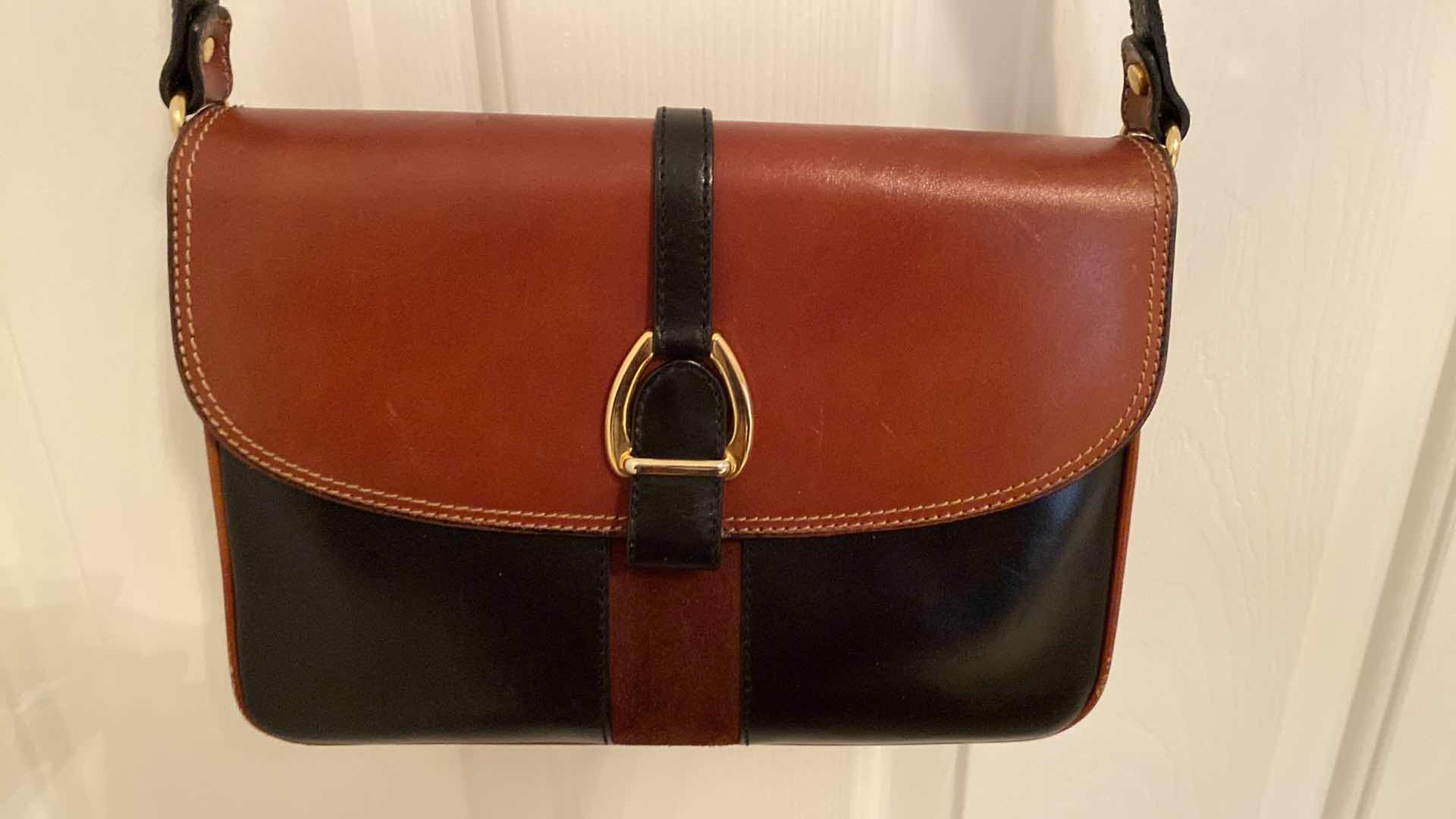 Photo 2 of WOMENS GERONICO LEATHER WITH SUEDE INSET IN FRONT SHOULDER BAG FROM FLORENCE, ITALY 10 1/2” X 7 3/4”