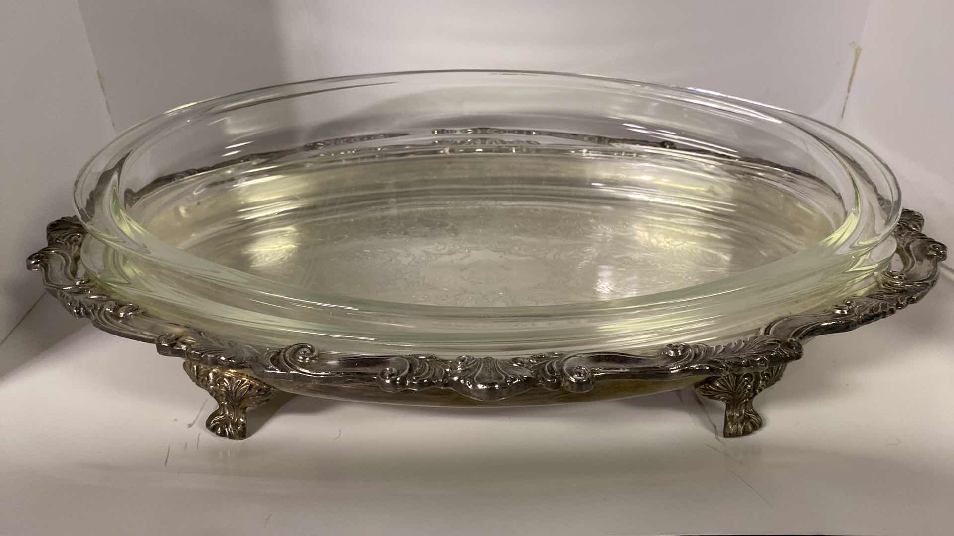 Photo 1 of SILVER PLATED SERVEWARE WITH 2 PYREX INSERTS 20 1/2” x 13 1/2”
