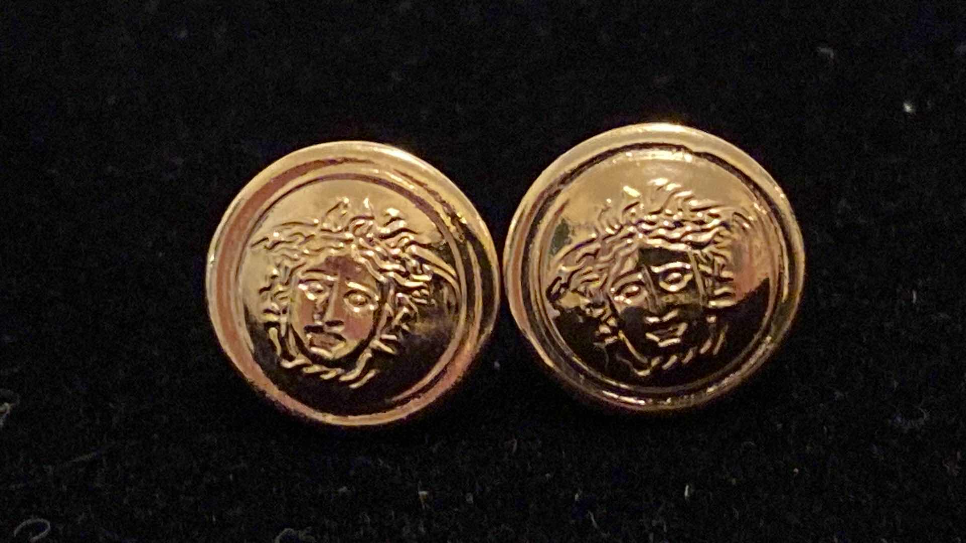 Photo 1 of VINTAGE GIANNI VERSACE GOLD TONE BRASS TRIBUTE MEDUSA STUD EARRINGS FROM ITALY - FASHION JEWELRY- FINAL SALE NON-RETURNABLE