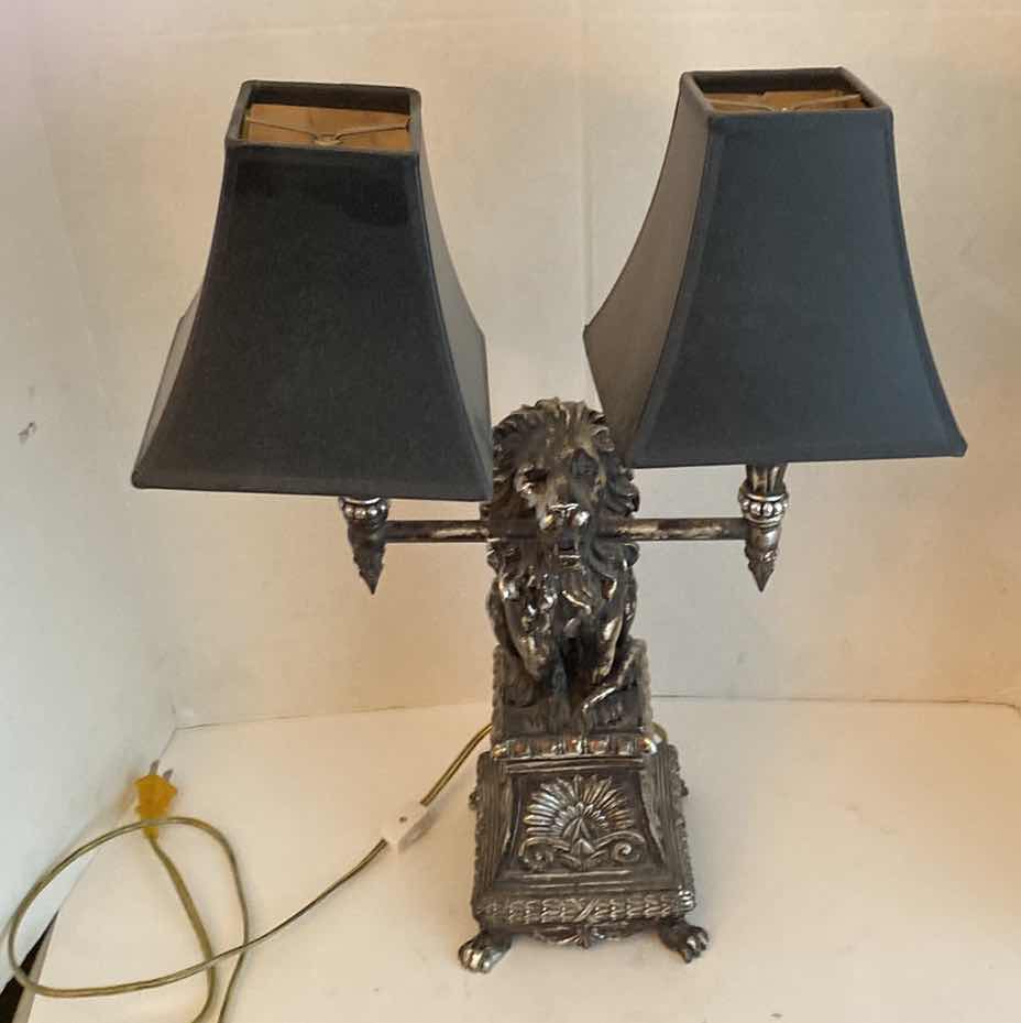 Photo 1 of ORNATE RESIN LION TABLE LAMP H 22”