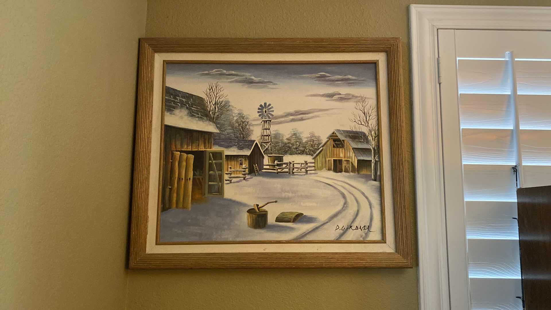 Photo 5 of  WOOD FRAMED D. GARDNER CANVAS “SNOW FARM” SIGNED ARTWORK 29” x 25”