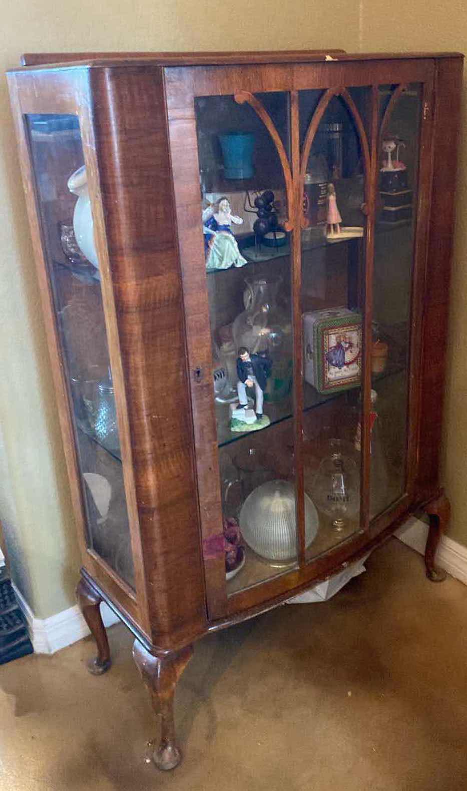 Photo 1 of VINTAGE MAHOGANY CURIO DISPLAY CABINET 29” x 12” H 45” (CONTENTS SOLD SEPARATELY)